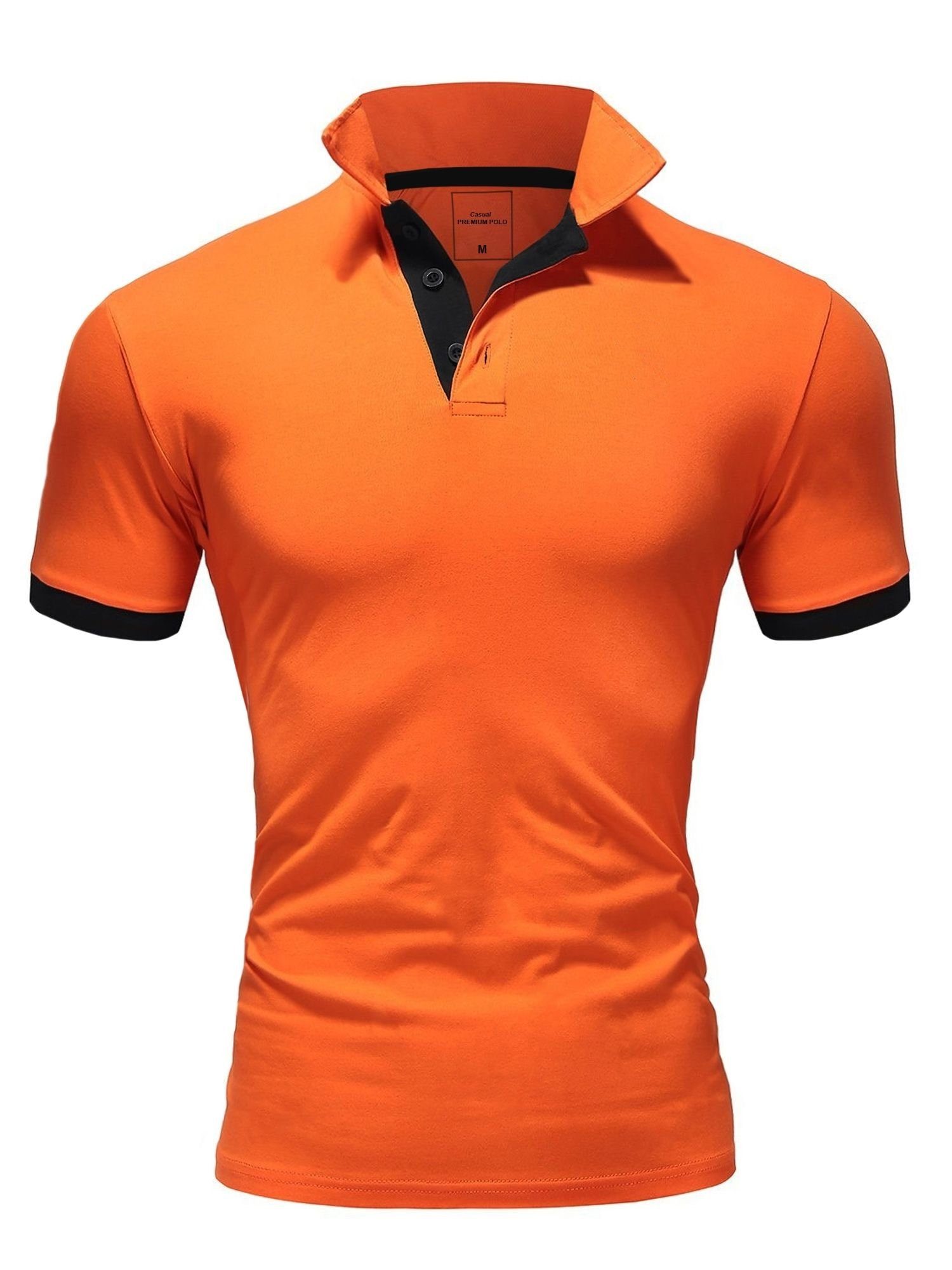 orange-schwarz kontrastfarbigen BASE Poloshirt mit Details behype