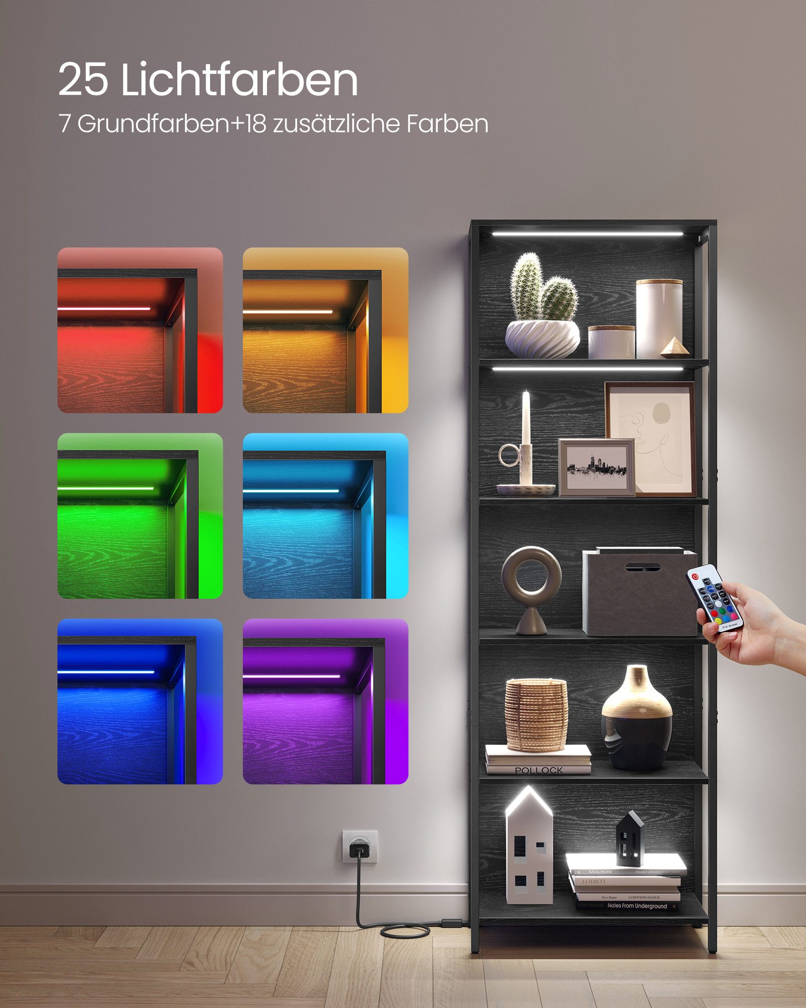 VASAGLE Bücherregal Standregal mit 5/6 Ebenen, aus Stahl, mit 6 Ebenen, 30,3 x 60 x 178,6 cm, für Wohnzimmer, Schlafzimmer – Bild 3 von 5