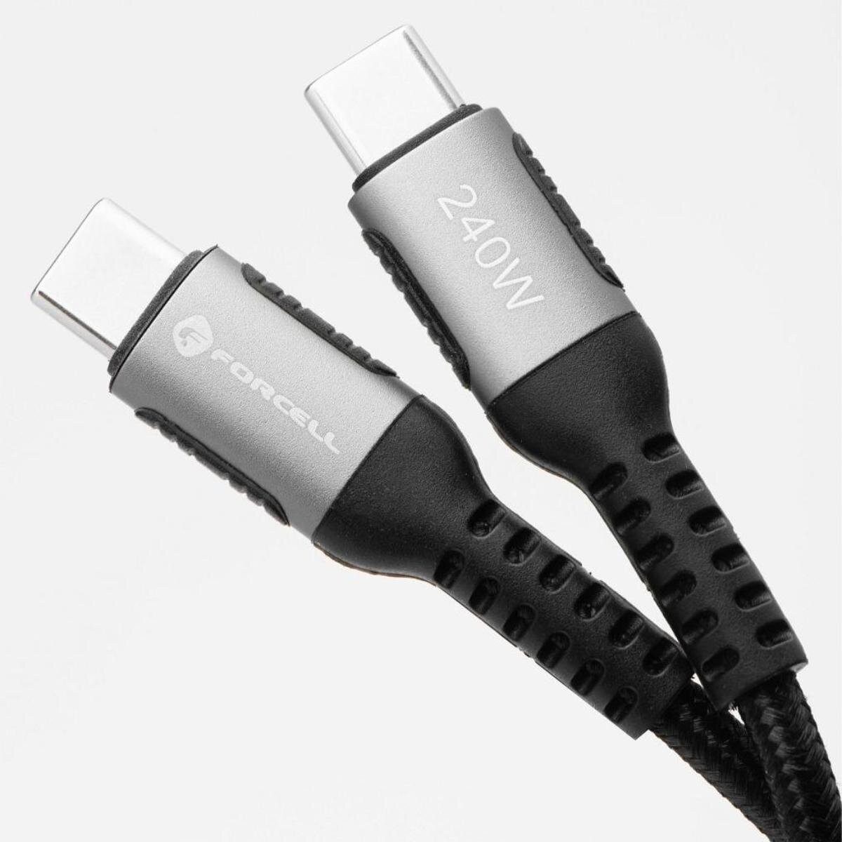 Forcell C263 USB-Kabel, USB-C, USB Typ C (25 cm), Bis zu 240 W Ladeleistung, Nylonummantelung, Aluminiumgehäuse