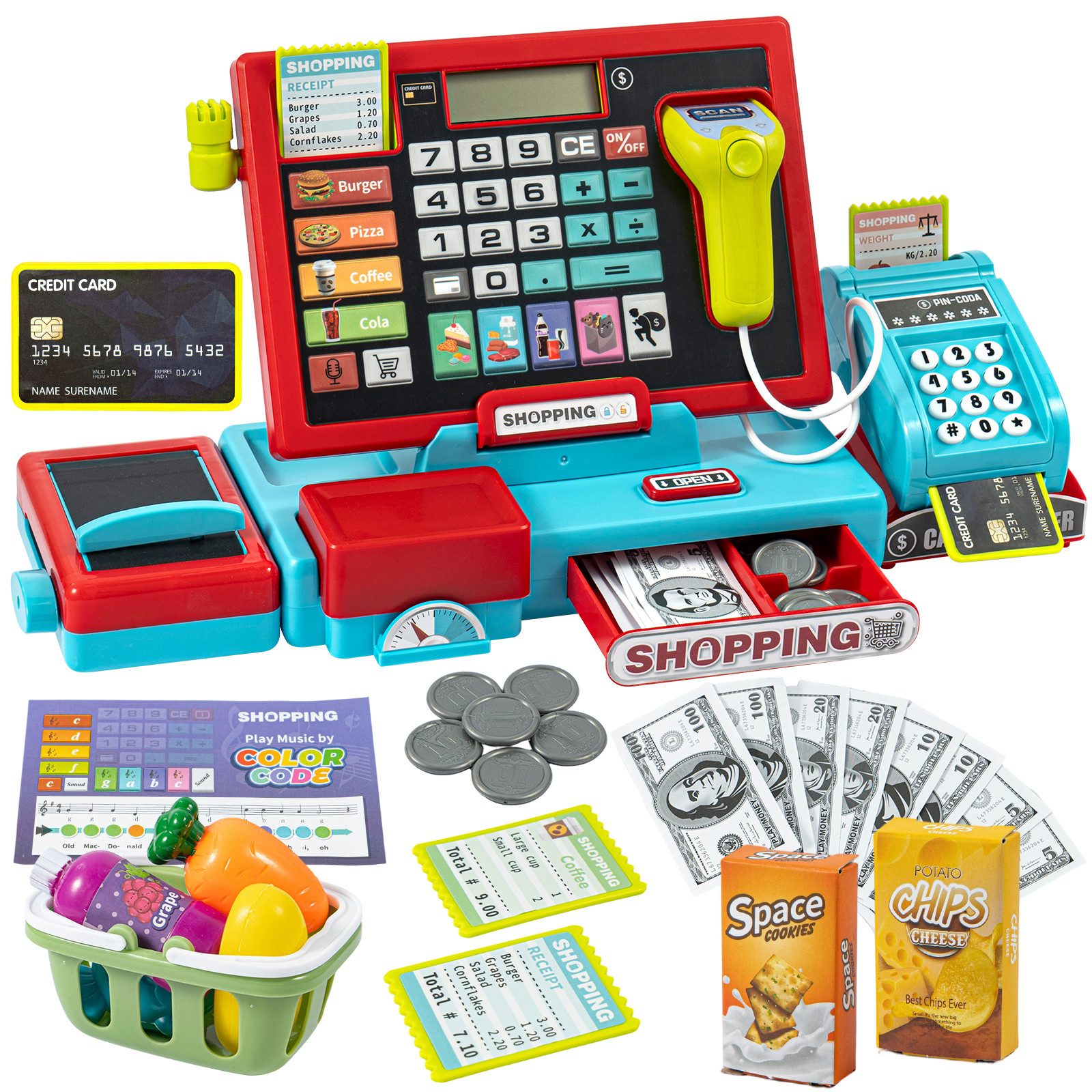 Youyijia Spielzeug-Musikinstrument Kinder Kasse Spielzeug Supermarkt Spielset