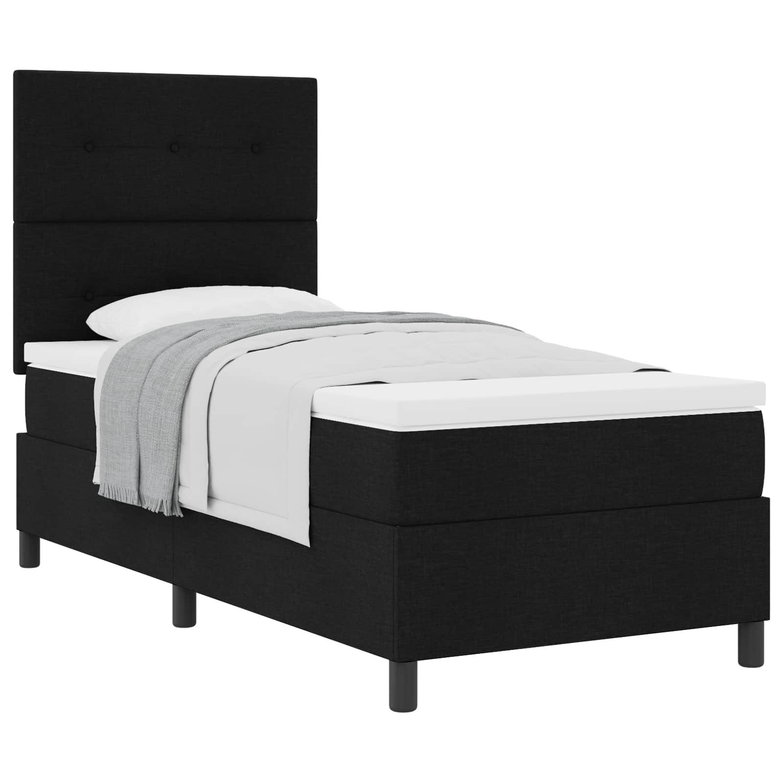 Bett Boxspringbett mit Kopfteil Schwarz 90 x 200 cm Stoff