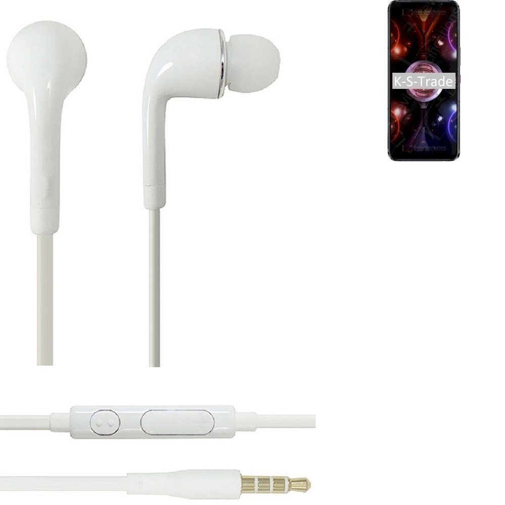 K-S-Trade für Asus ROG Phone 5s In-Ear-Kopfhörer (Kopfhörer Headset mit Mikrofon u Lautstärkeregler weiß 3,5mm)