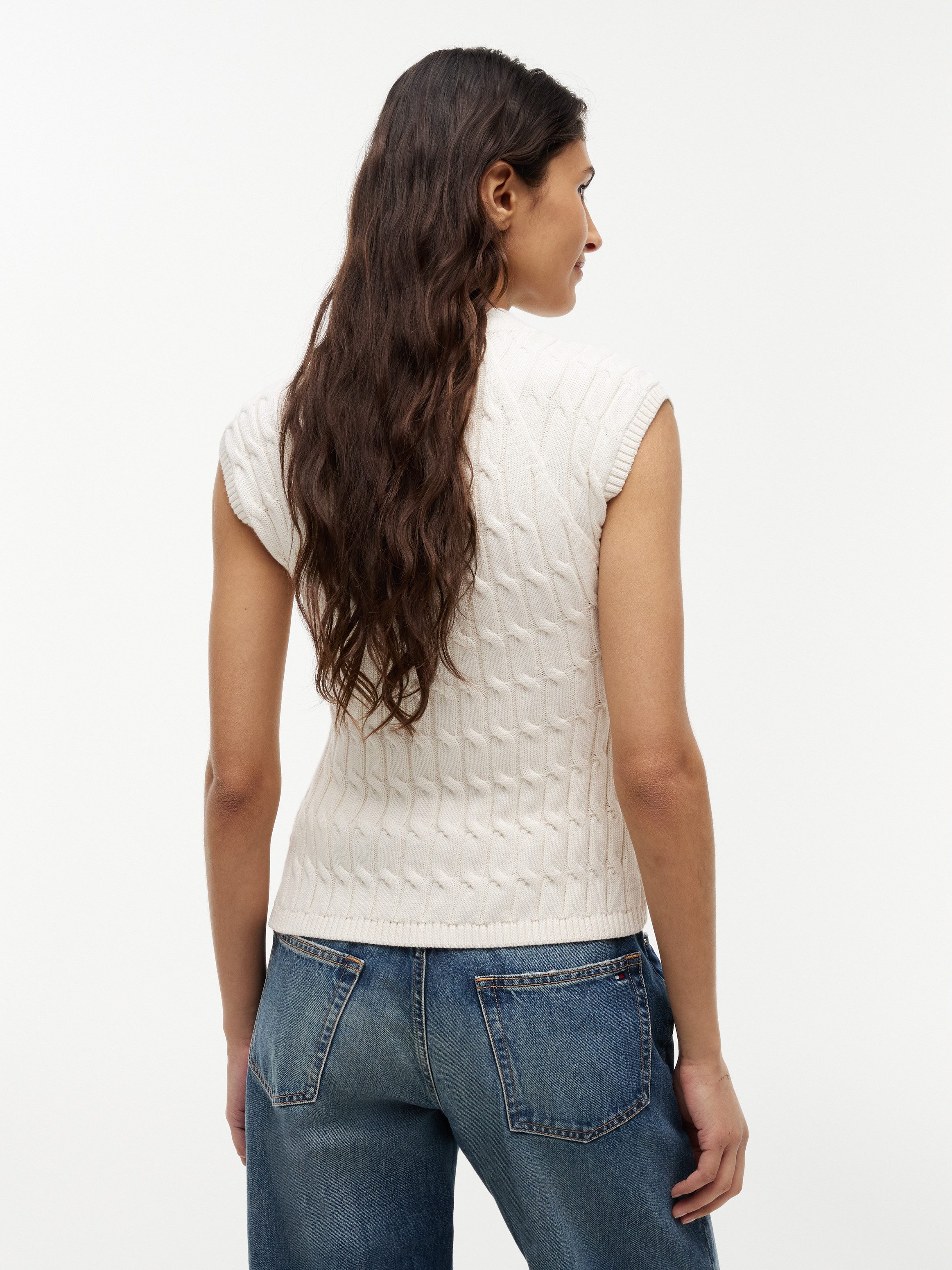 Tommy Hilfiger Strickweste MID GG CABLE VEST CARDI Baumwolle, mit Zopfstrickmuster