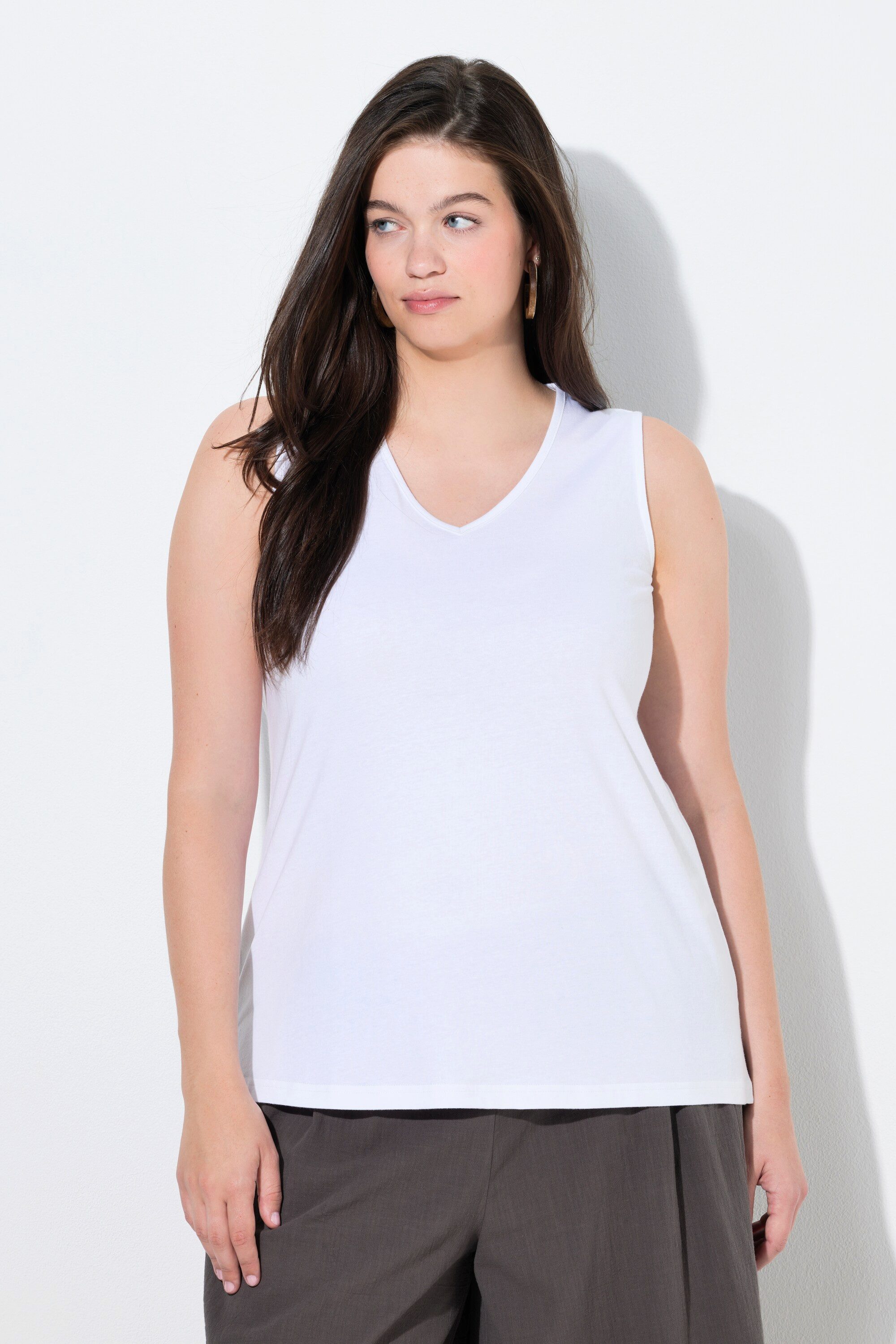 Ulla Popken Longtop Top Classic V-Ausschnitt ärmellos Biobaumwolle