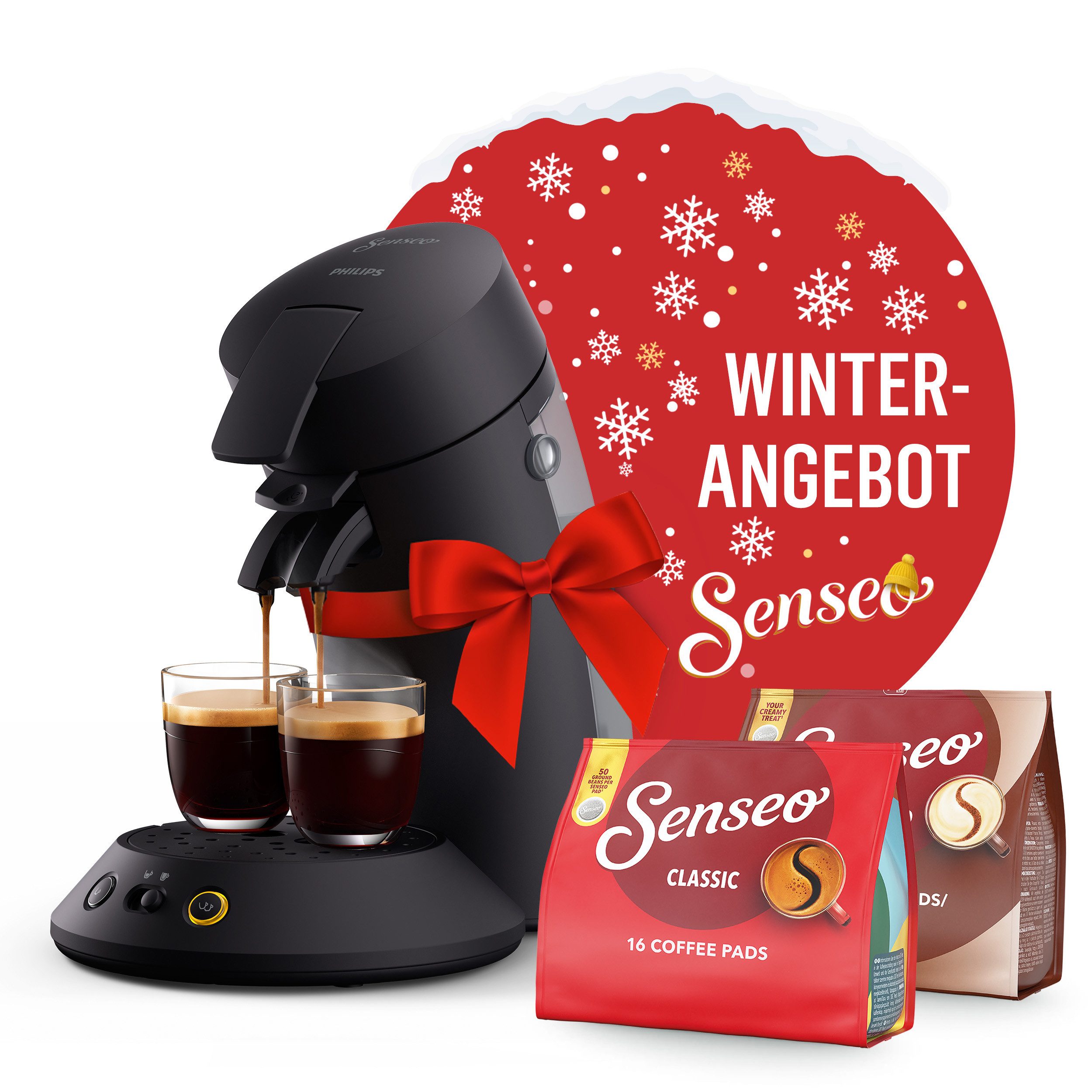 Philips Senseo Kaffeepadmaschine Original Plus XMAS CSA210/69, mit zwei Kaffee-Einstellungen, inkl. Gratis-Zugabe (Wert 5 € UVP)