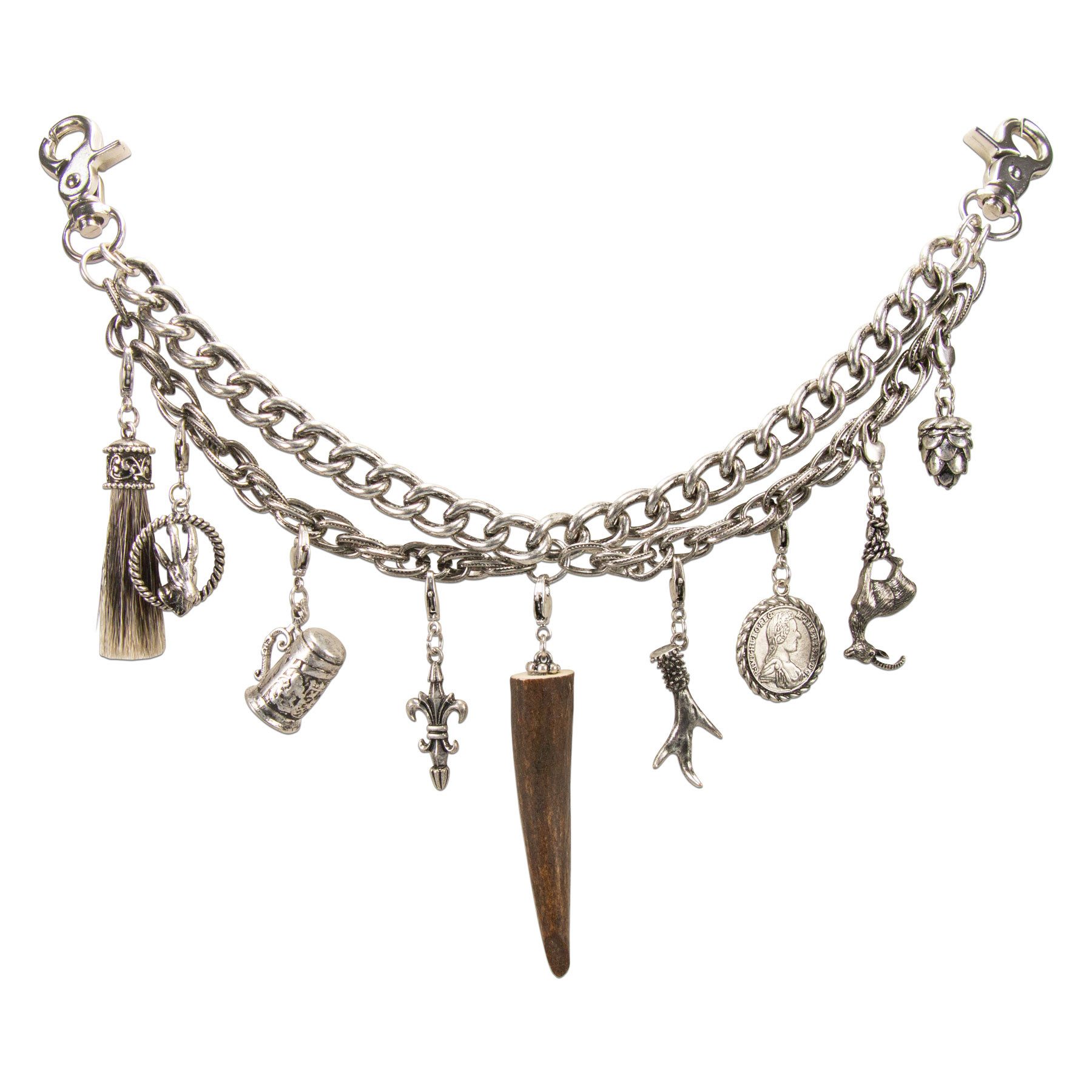 Moschen-Bayern Trachtenlederhose Charivari Herren Kette Schmuck Lederhosen Anhänger Silber Münzen Jagd