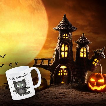 speecheese Tasse Happy Halloween Kaffeebecher mit schwarzer Fledermaus-Katze