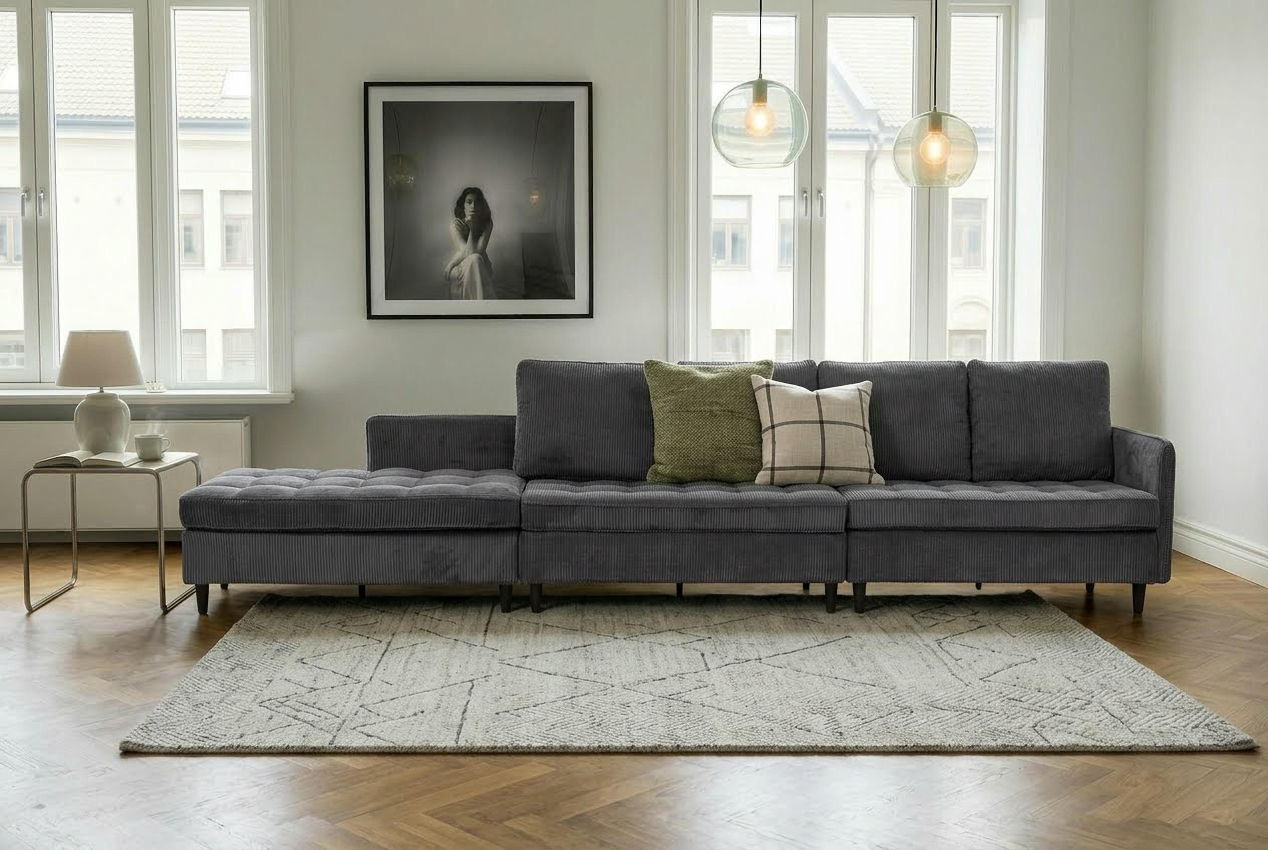 Dorel Home Wohnlandschaft LINDHUS, Cord, Modulsofa, verschiedene Stellvarianten, Modulsofa, mit Verbindern fixierbar, Recamiere und Stauraum