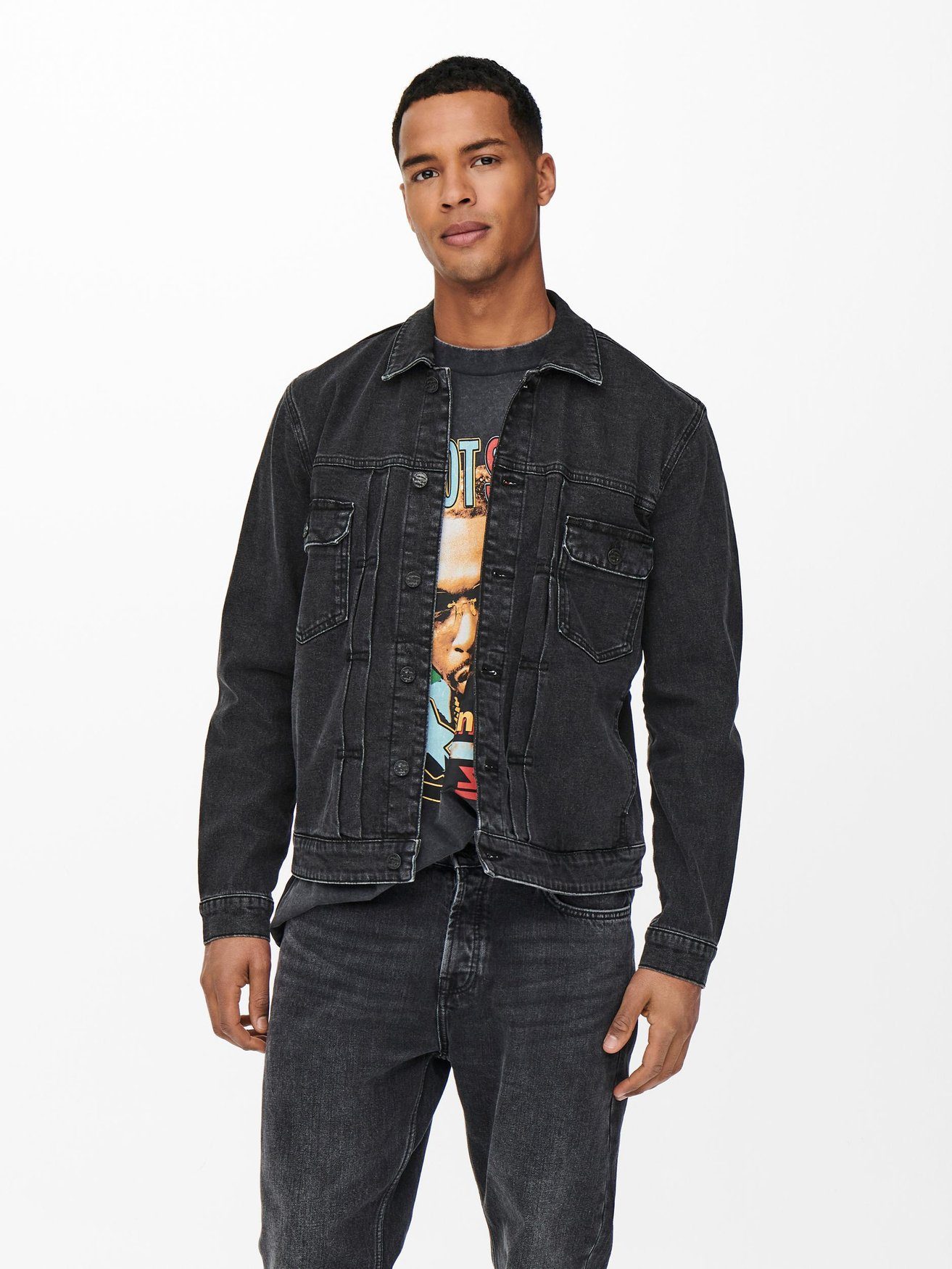 ONLY & SONS Jeansjacke LED ZEPPELIN Denim Shacket ONSBART ONSBART BLACK TRU günstig online kaufen