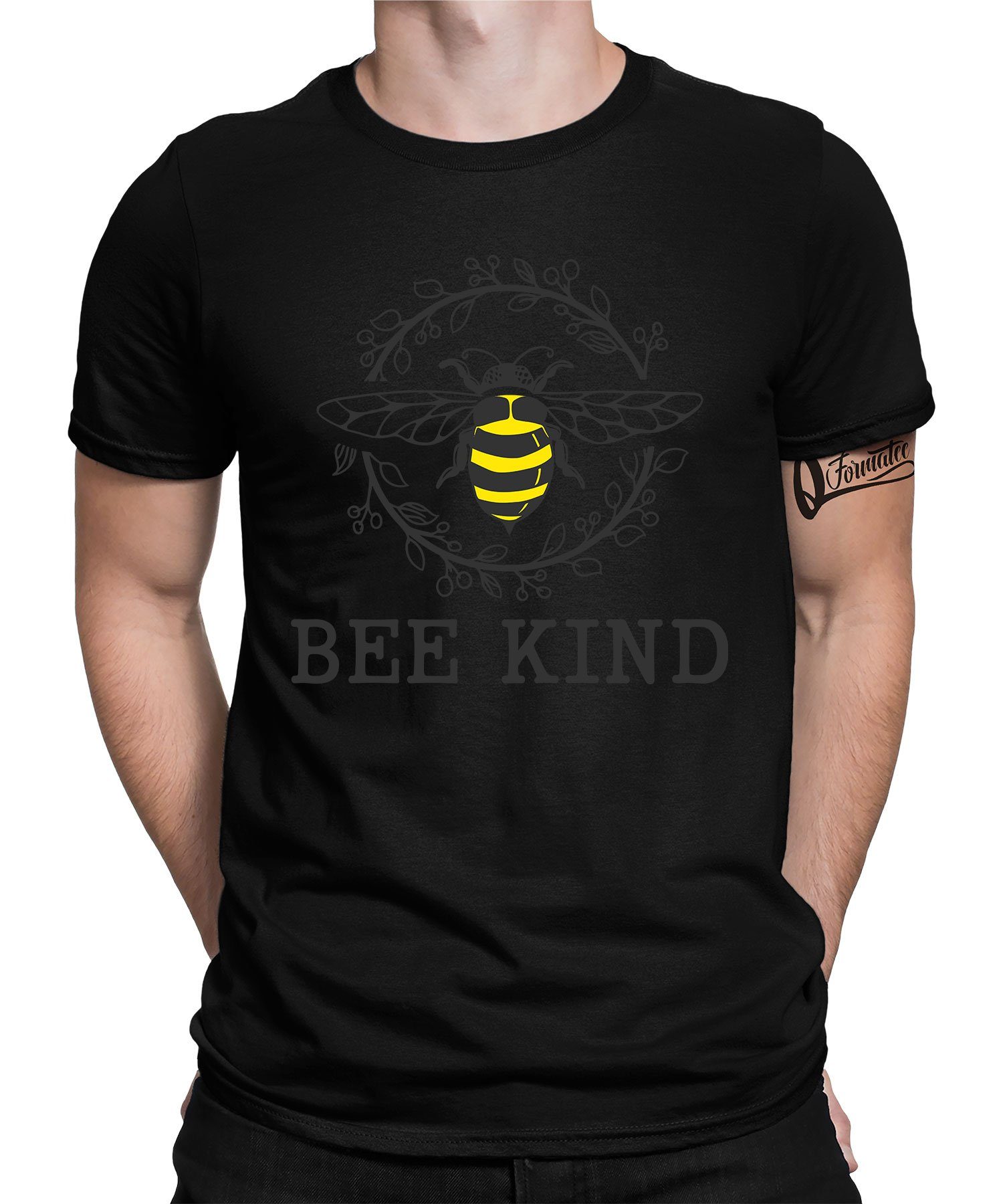 Quattro Formatee Kurzarmshirt Bee Kind - Biene Imker Honig Herren T-Shirt (1-tlg) Schwarz