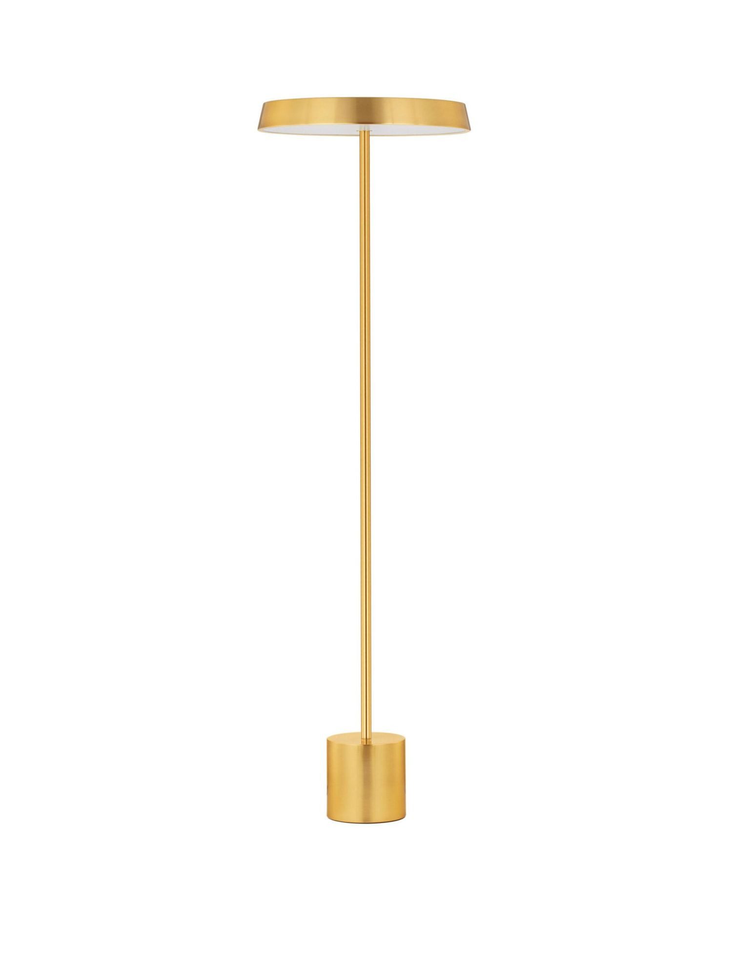 Licht-Erlebnisse Stehlampe SHASTA, LED fest integriert, Warmweiß, LED Stehleuchte in Gold mit Fußschalter 136 cm hoch warmweiß 3000 K