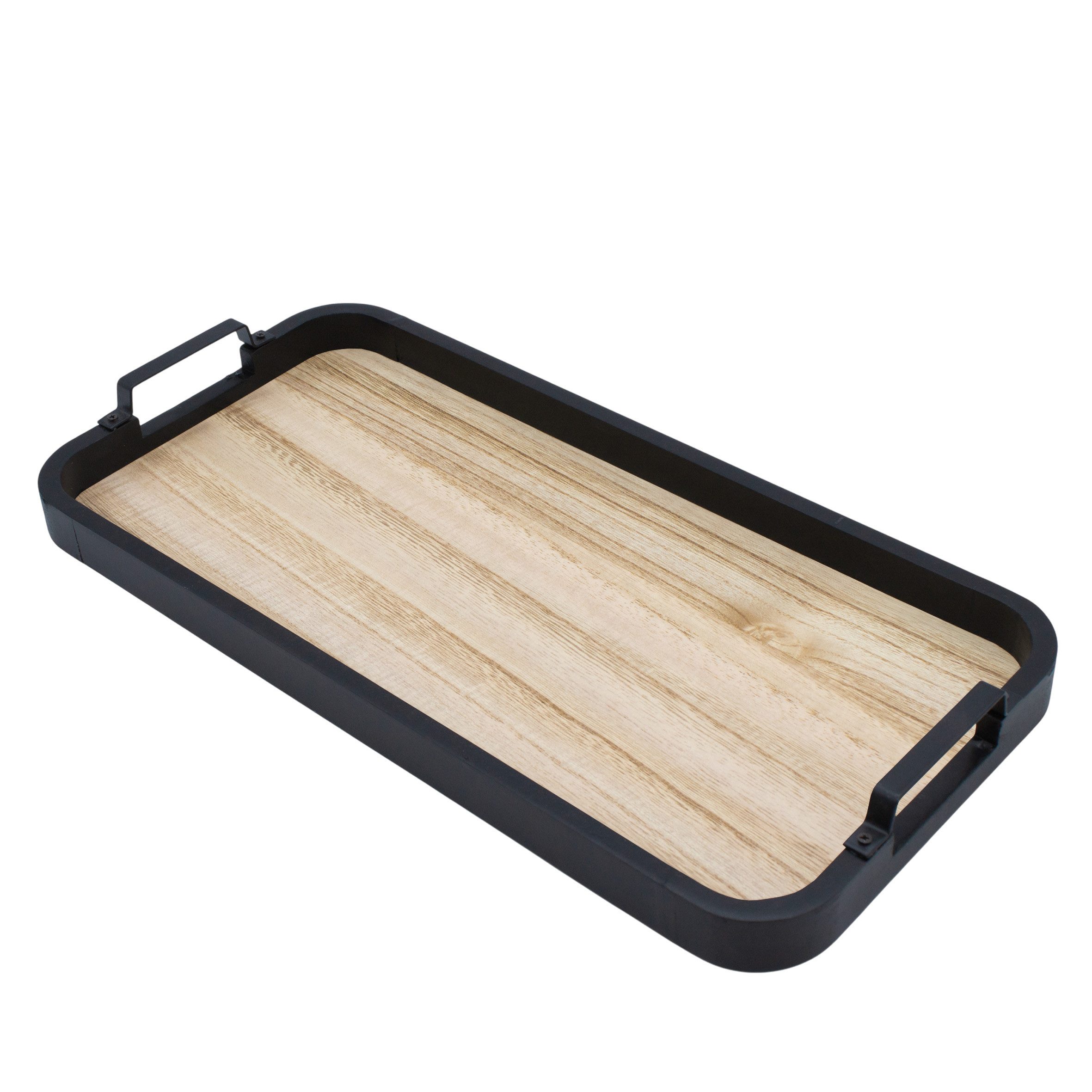 Spetebo Dekotablett in schwarz mit Griffen - 40 x 20 cm (Artikel, 1 St., Kerzentablett), rechteckig mit Boden in Holz Optik