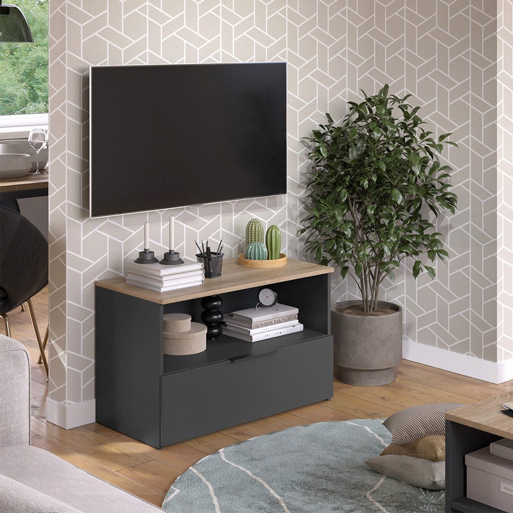 Vicco Kommode Wido, Anthrazit/Sonoma, 80 x 50 cm mit 1 geschlossenem Fach (1 St)