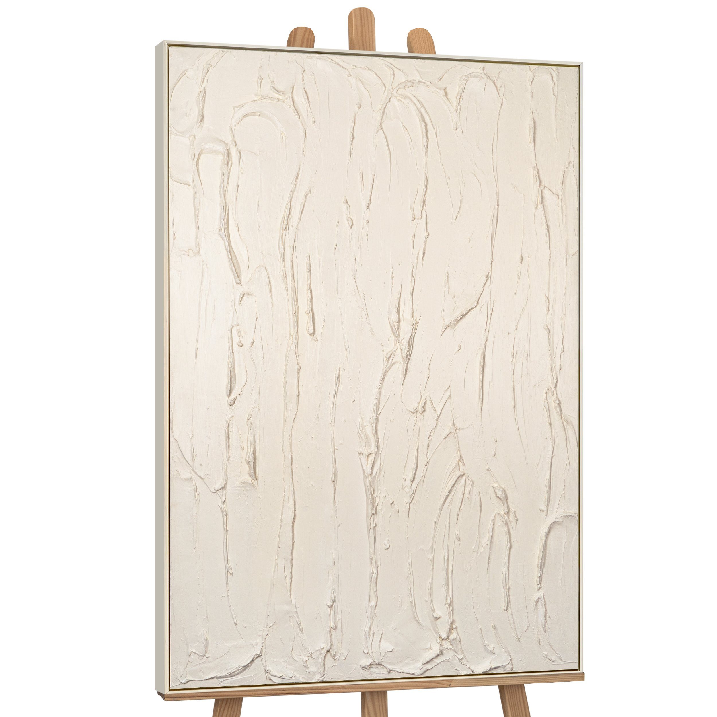 YS-Art Gemälde Schleier, Beige Leinwandbild, Ton in Ton gemalt mit einem Schattenfugenrahmen