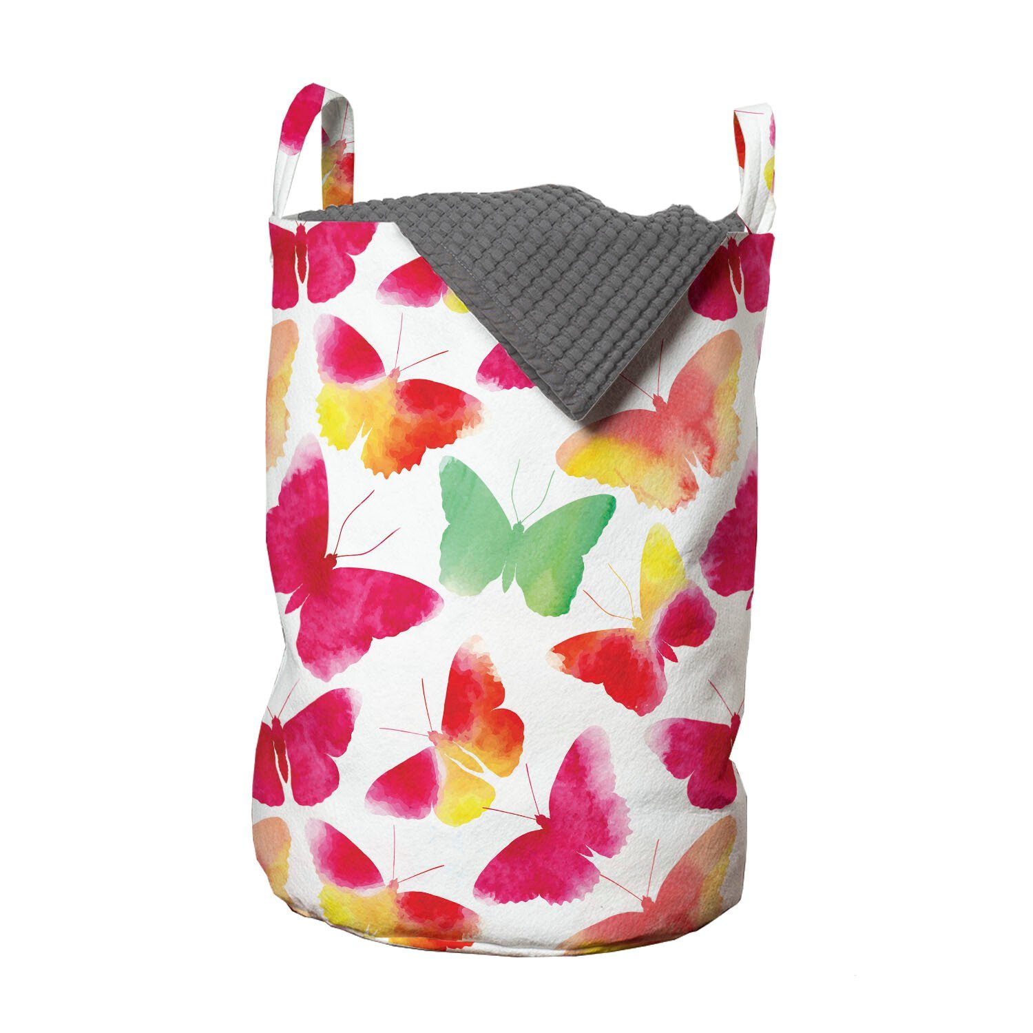 Abakuhaus Wäschesäckchen Wäschekorb mit Griffen Kordelzugverschluss für Waschsalons, Tier Aquarell Schmetterlinge