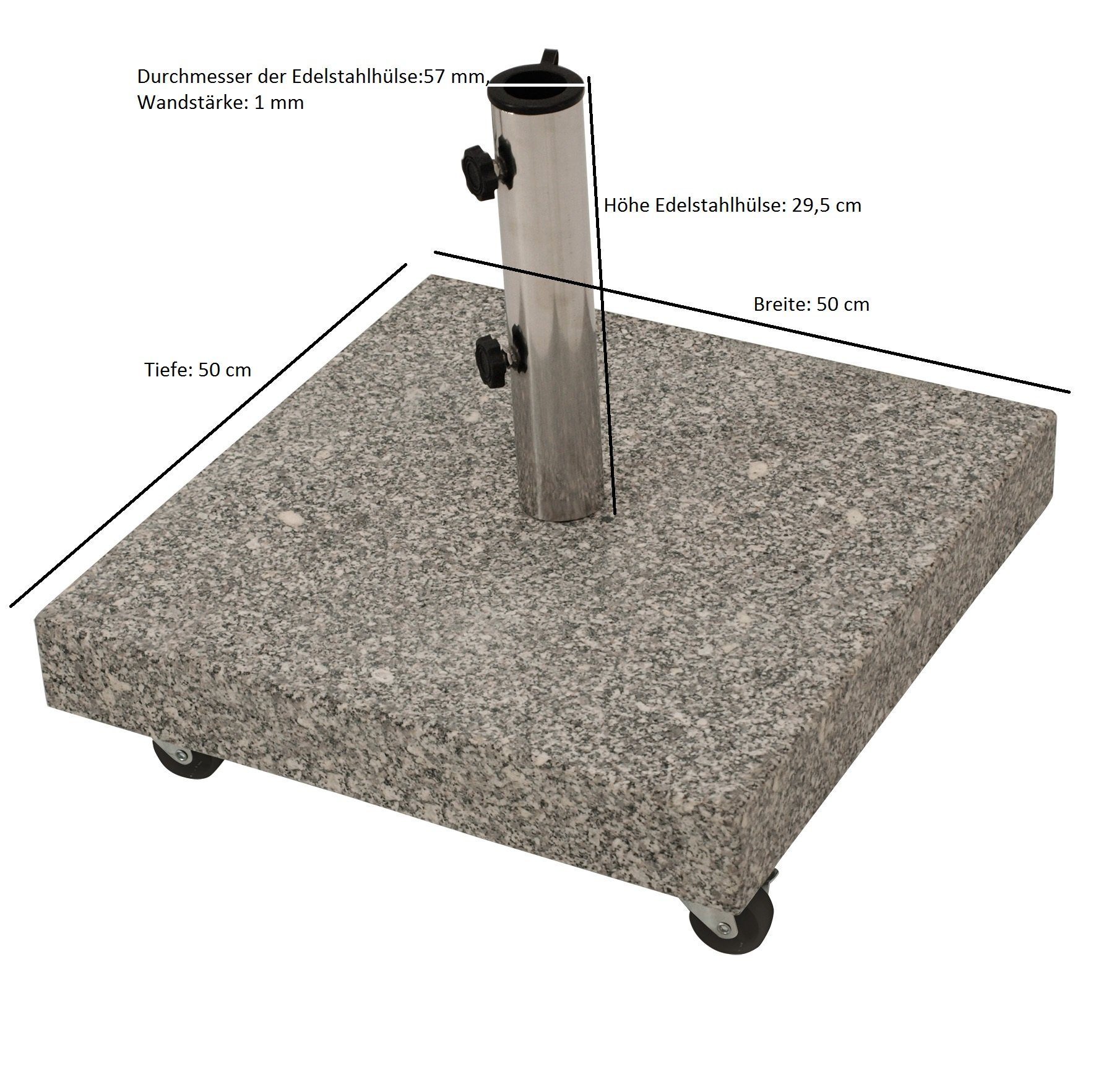 DEGAMO Schirmhalter rechteckig 50x50cm, Gewicht 50kg mit Rollen, Granit hellgrau, für Stöcke bis Ø 55 mm, 1 tlg. – Bild 2 von 2