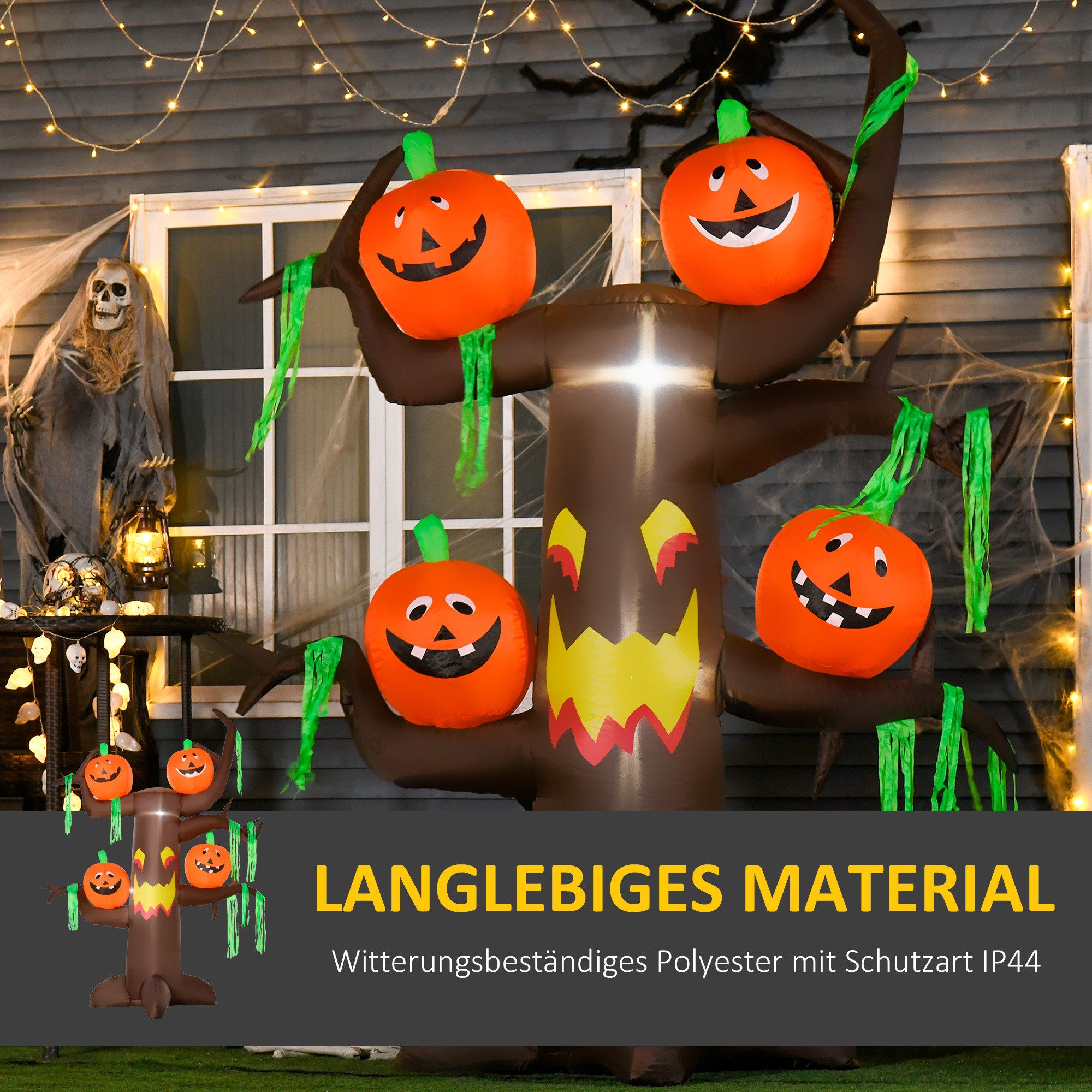 HOMCOM LED-Dekofigur Kürbis Figur Luftfigur mit LED Beleuchtung (Halloween-Deko, 1 St., Aufblasbarer Spukbaum), Polyester, 180 x 80 x 240cm – Bild 5 von 5