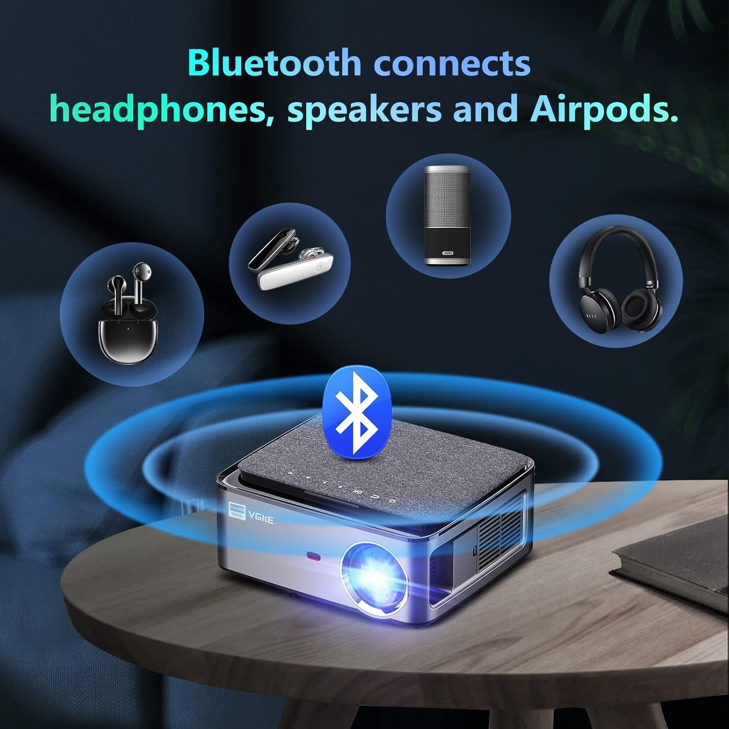 Zoom) Bluetooth, 20000 Video 4K (1920 x Beamer 1080P px, 4P&4D Heimkino, Lumen Beamer 1080 WiFi VGKE