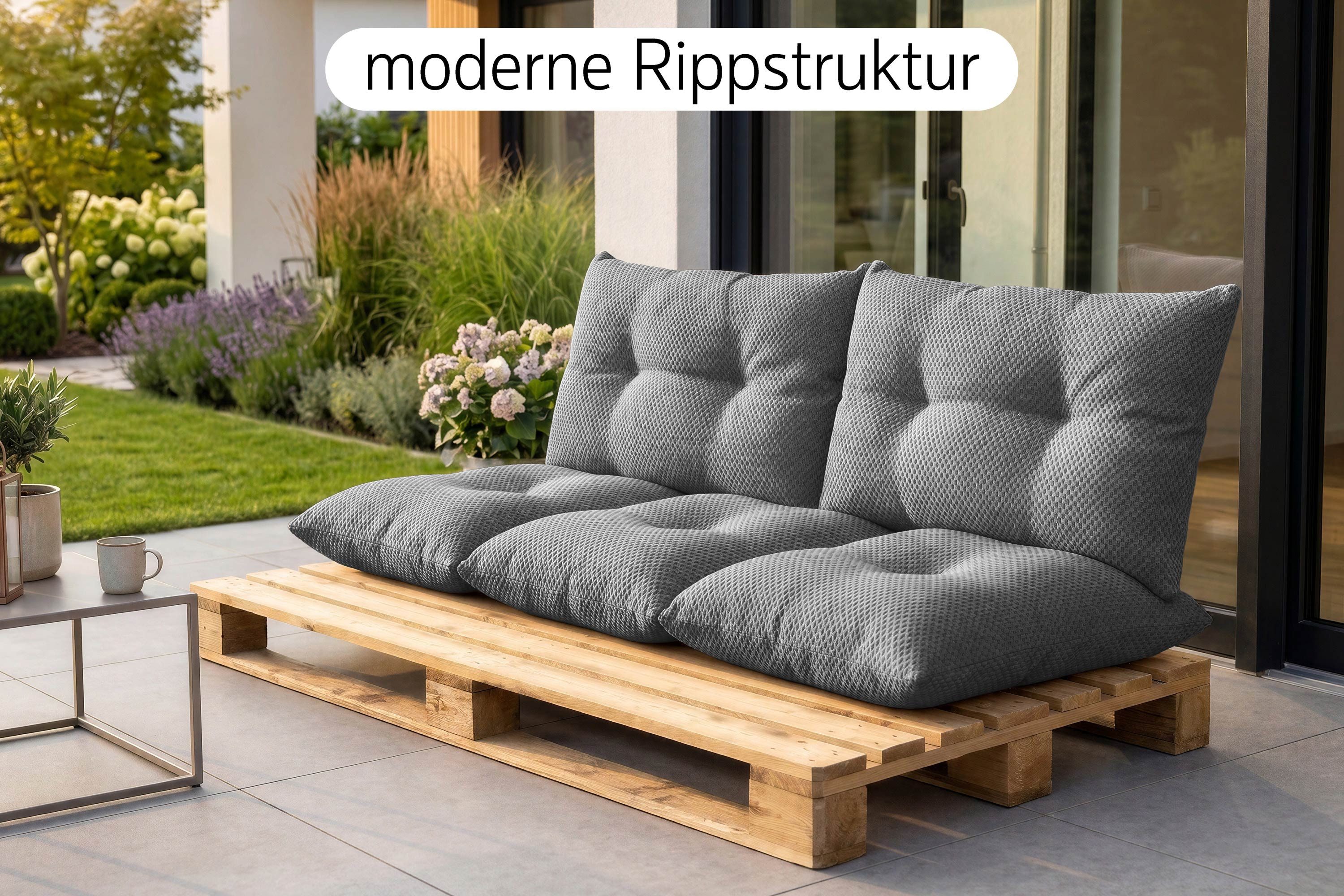 Amilian Palettenkissen Sitzkissen 120x60 cm + 2x Kissen 40x60 cm, 3-teiliges Set Inklusive Füllung für Europaletten Balkon Terrasse
