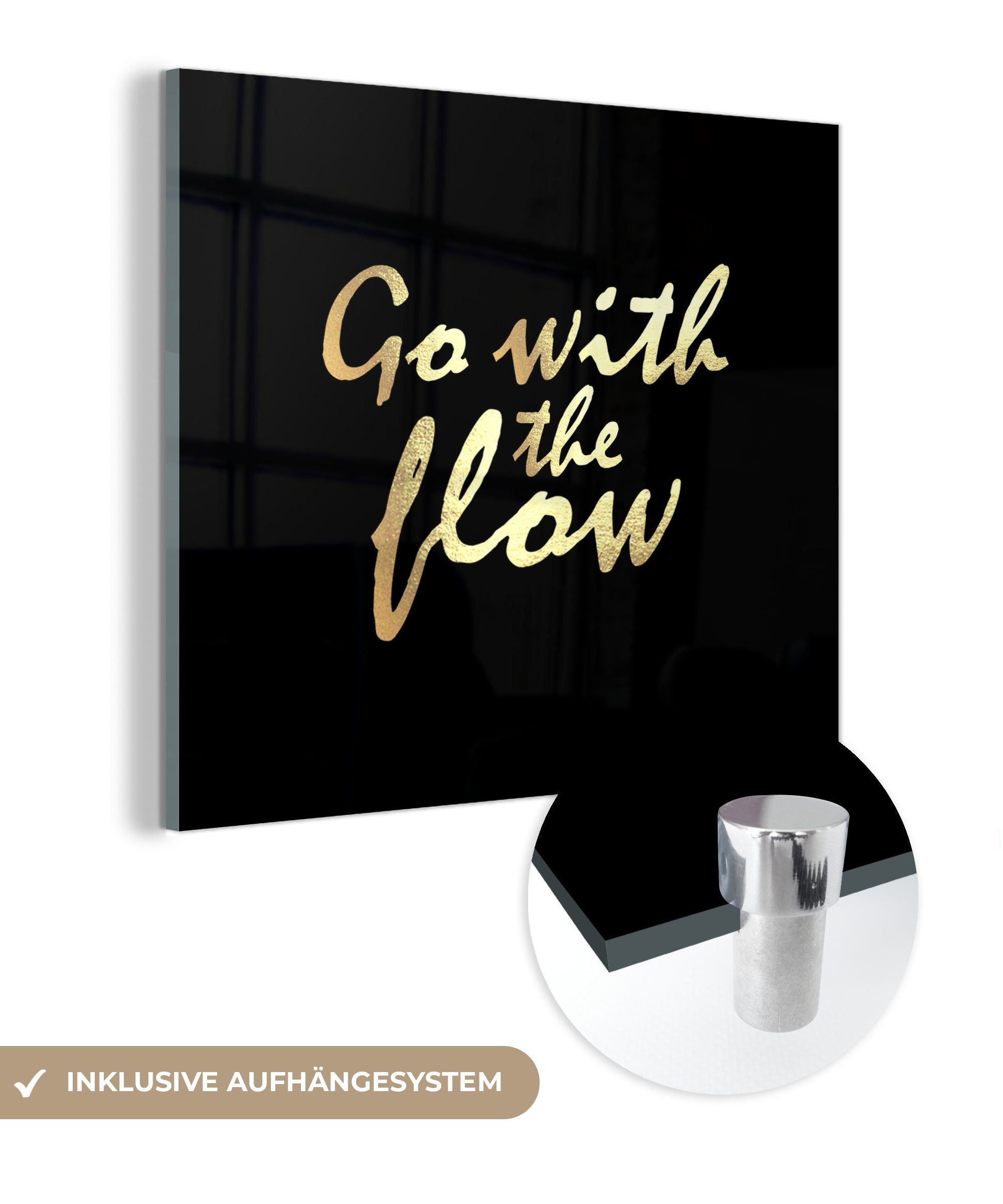 MuchoWow Acrylglasbild Wandbild Foto - Zitate - Gold - - auf - Bilder Schwarz, Wanddekoration Entspannen Glasbilder St), (1 Glas - auf Glas