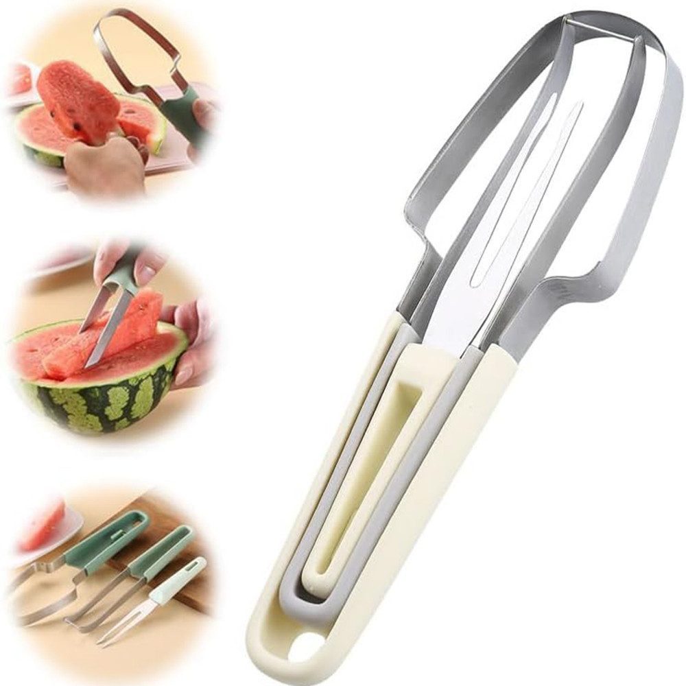 Blusmart Obstschneider Drei-in-eins-Obstmesser aus Edelstahl, (2024 neues Wassermelonengabel-Schneidwerkzeug, Doppelseitiges Obstgabel-Schneidemesser mit rundem Griff), Praktisch und exquisit