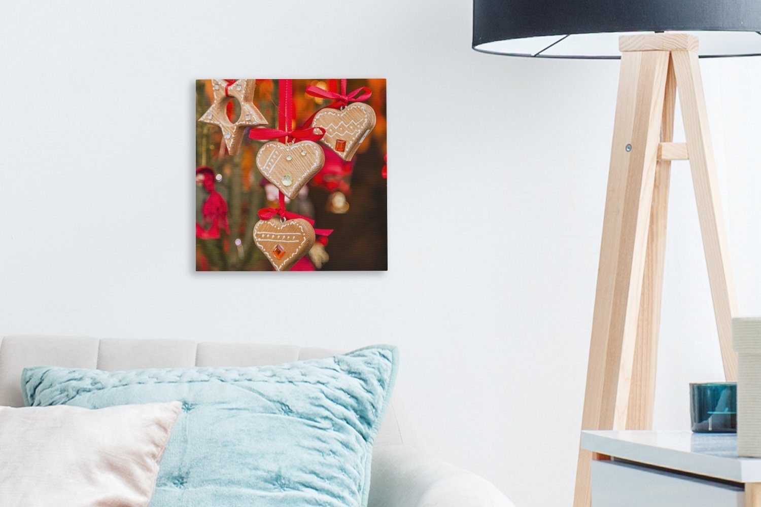 dem von Die Bilder St), Herzdekoration Leinwand (1 Trient, Schlafzimmer OneMillionCanvasses® für Weihnachtsmarkt Leinwandbild hängende Wohnzimmer auf