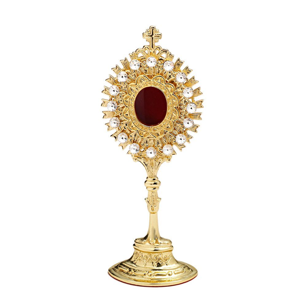 NKlaus Holzbild Monstranz Weiße Steine Reliquiar Hausaltar Messing, Kirchliche Souvenirs