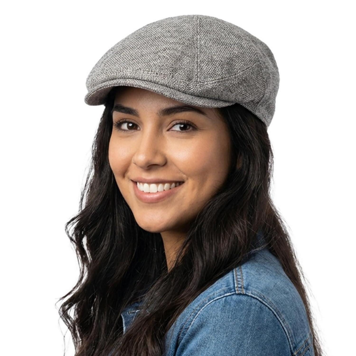 LuxusKollektion Flat Cap Schiebermütze Herren Baumwolle Leinen Flatcap Gatsby L Grau