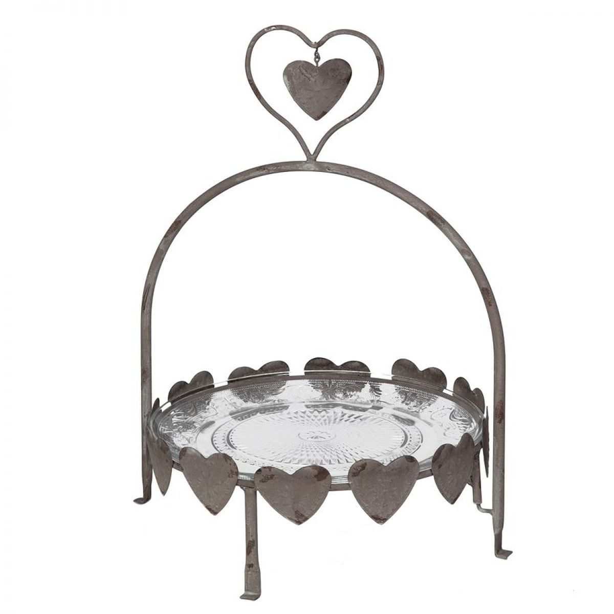 MarieAnn No.25 Etagere Etagere Glas Metall Herz Landhaus Grau, Glas/Eisen, Glasplatte