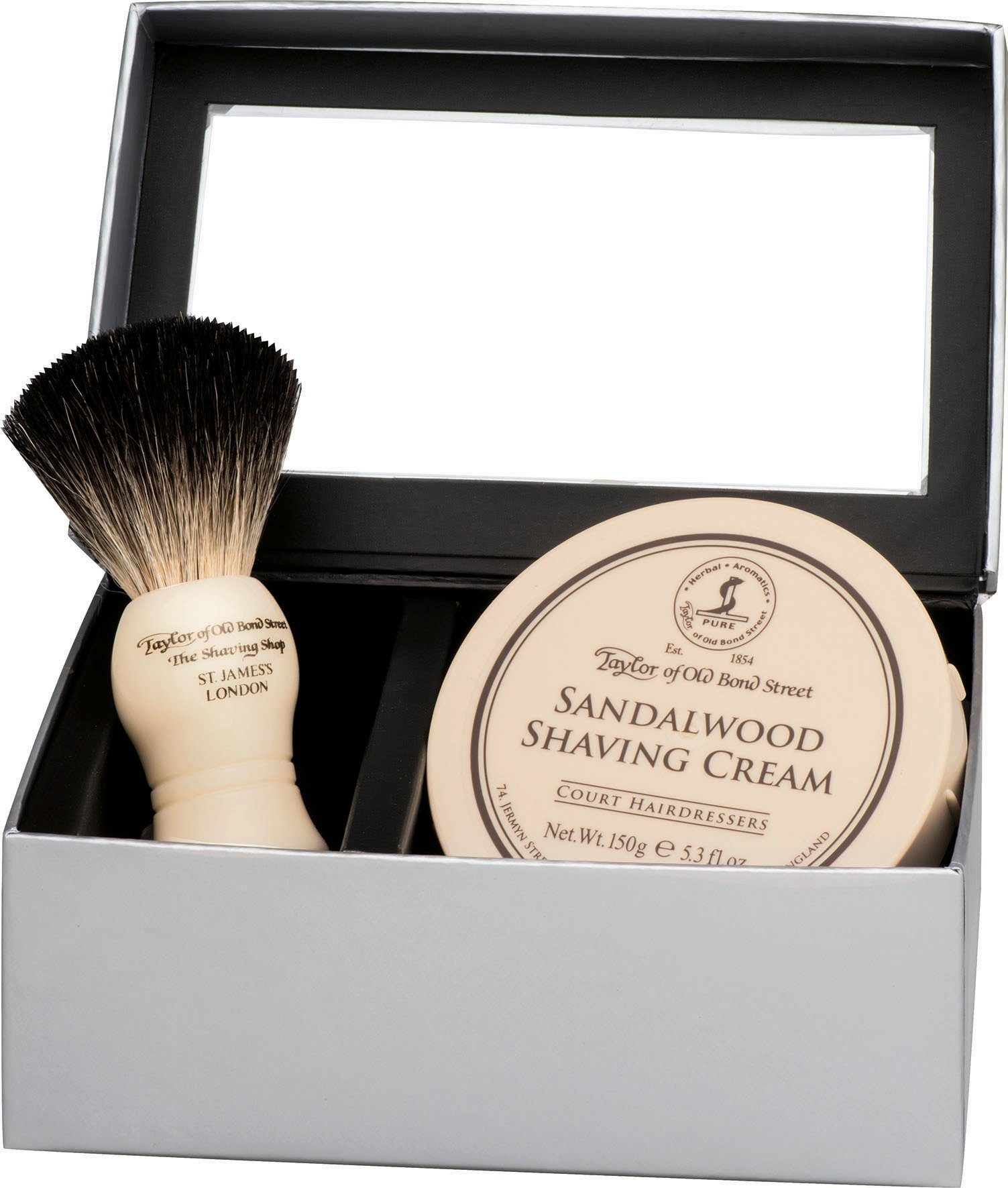 Taylor of Old Bond Street Rasierpinsel-Set Sandalwood, 2 tlg., Shaving Cream und Dachshaar- Rasierpinsel