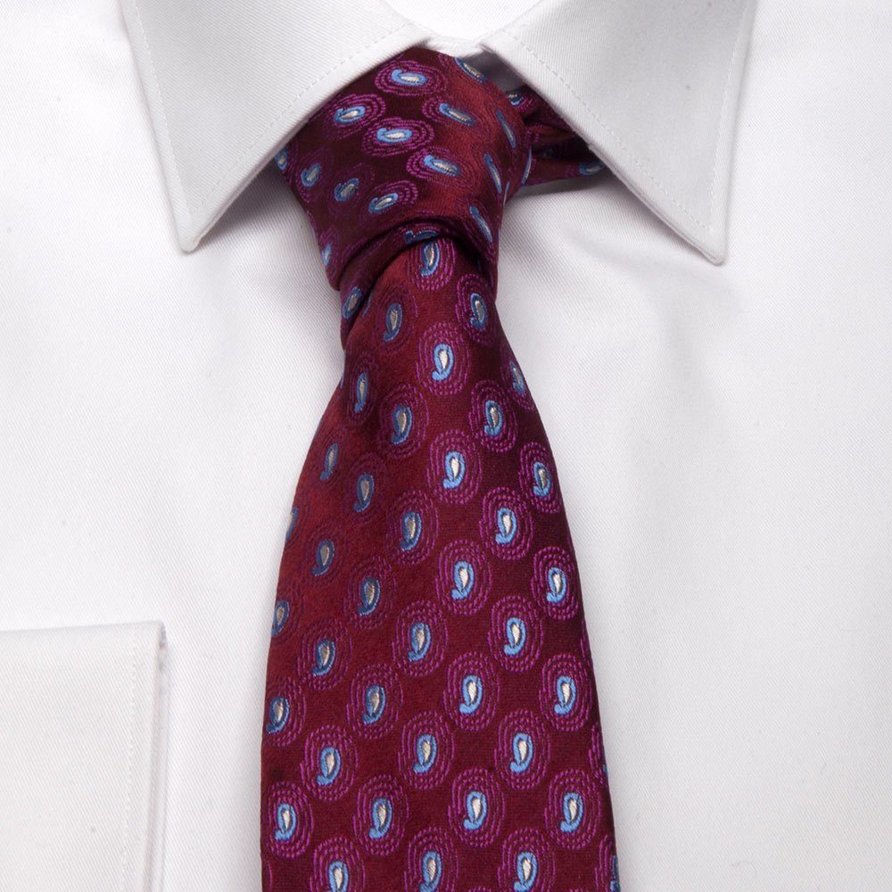 BGENTS Krawatte Seiden-Jacquard Krawatte in burgund mit Paisley-Muster in Hellblau Breit (8cm)