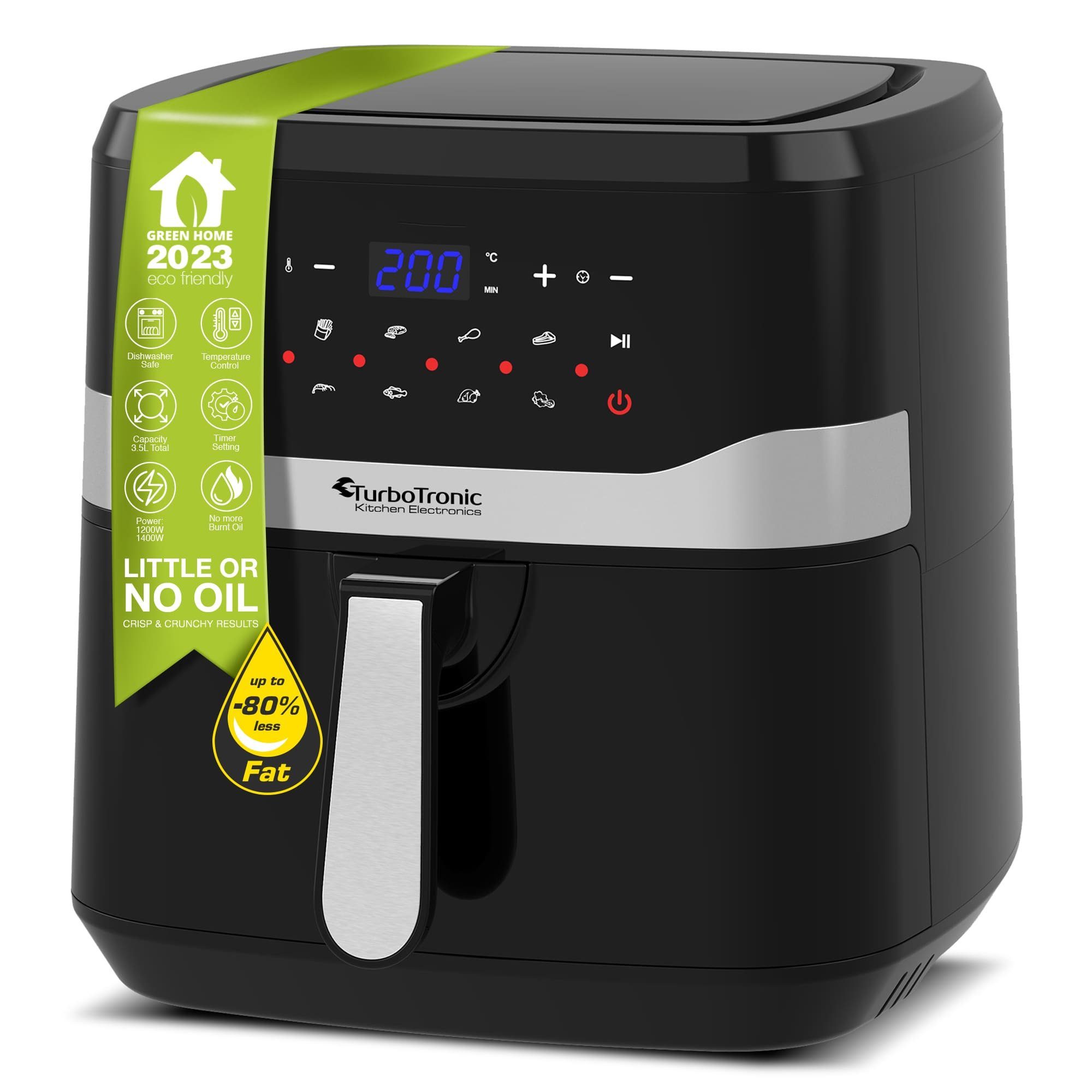 TurboTronic by Z-Line Heißluftfritteuse, 1800 W, Power Camping Retro digital Airfryer AF7D