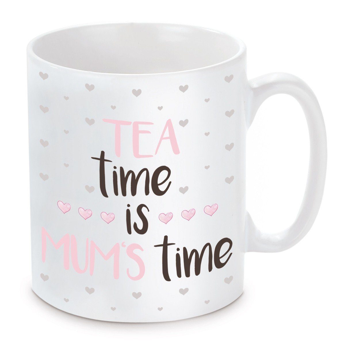 Herzbotschaft Tasse Kaffeebecher mit Motiv Tea time is Mums time, Keramik, Kaffeetasse spülmaschinenfest und mikrowellengeeignet