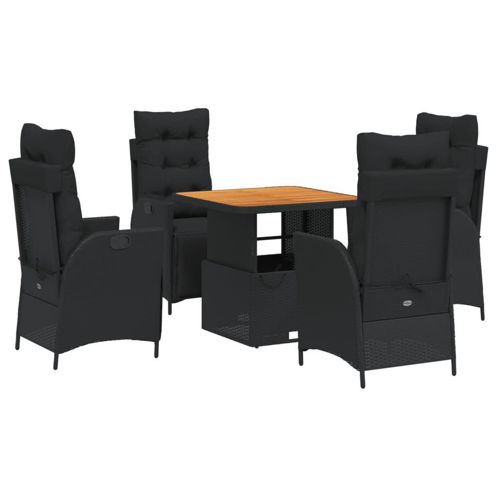 Garten-Essgruppe 5-tlg. Garten-Essgruppe mit Kissen Schwarz Poly Rattan