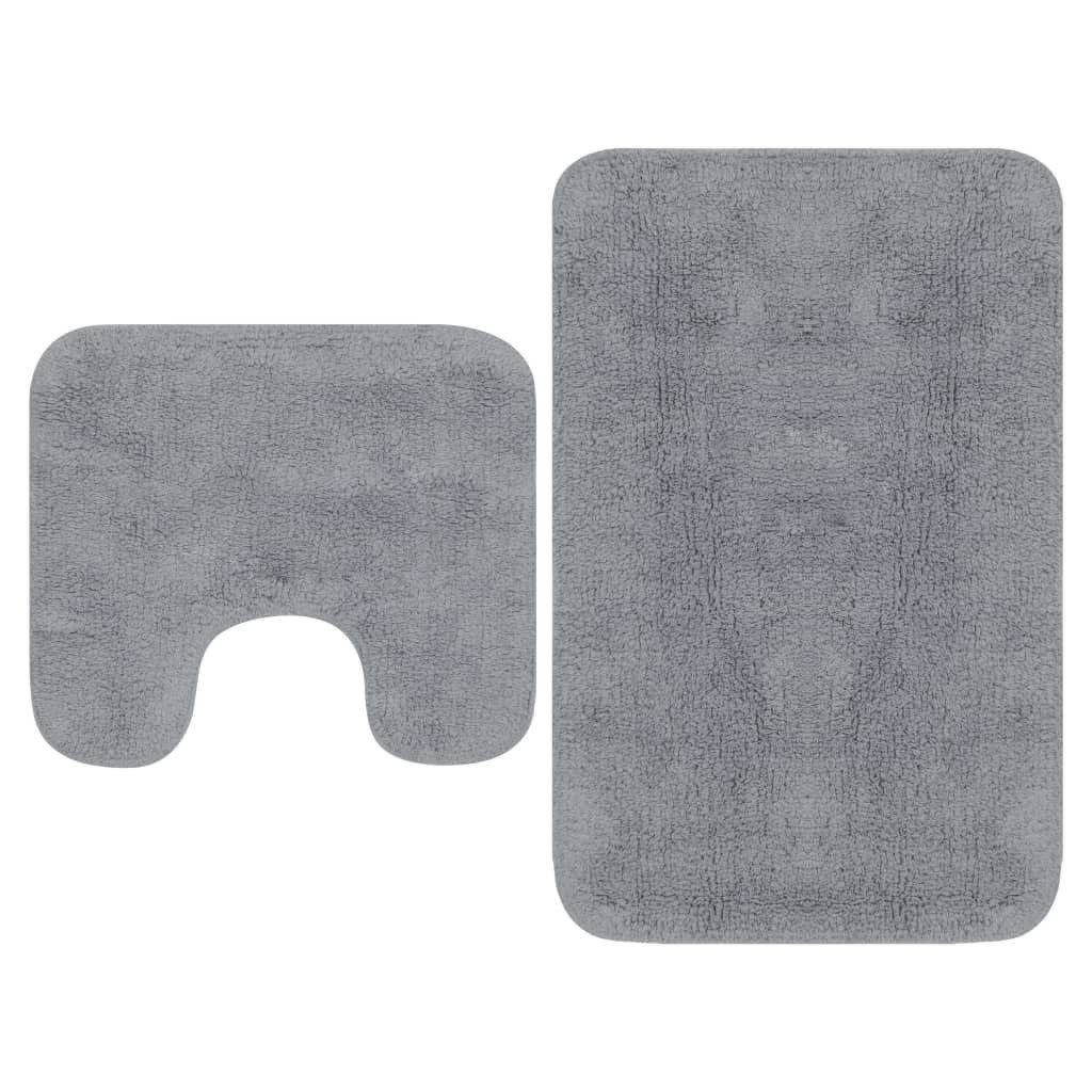 Badematte Grau Badematten Set 2-tlg Stoff Grau Badevorleger Badeteppich