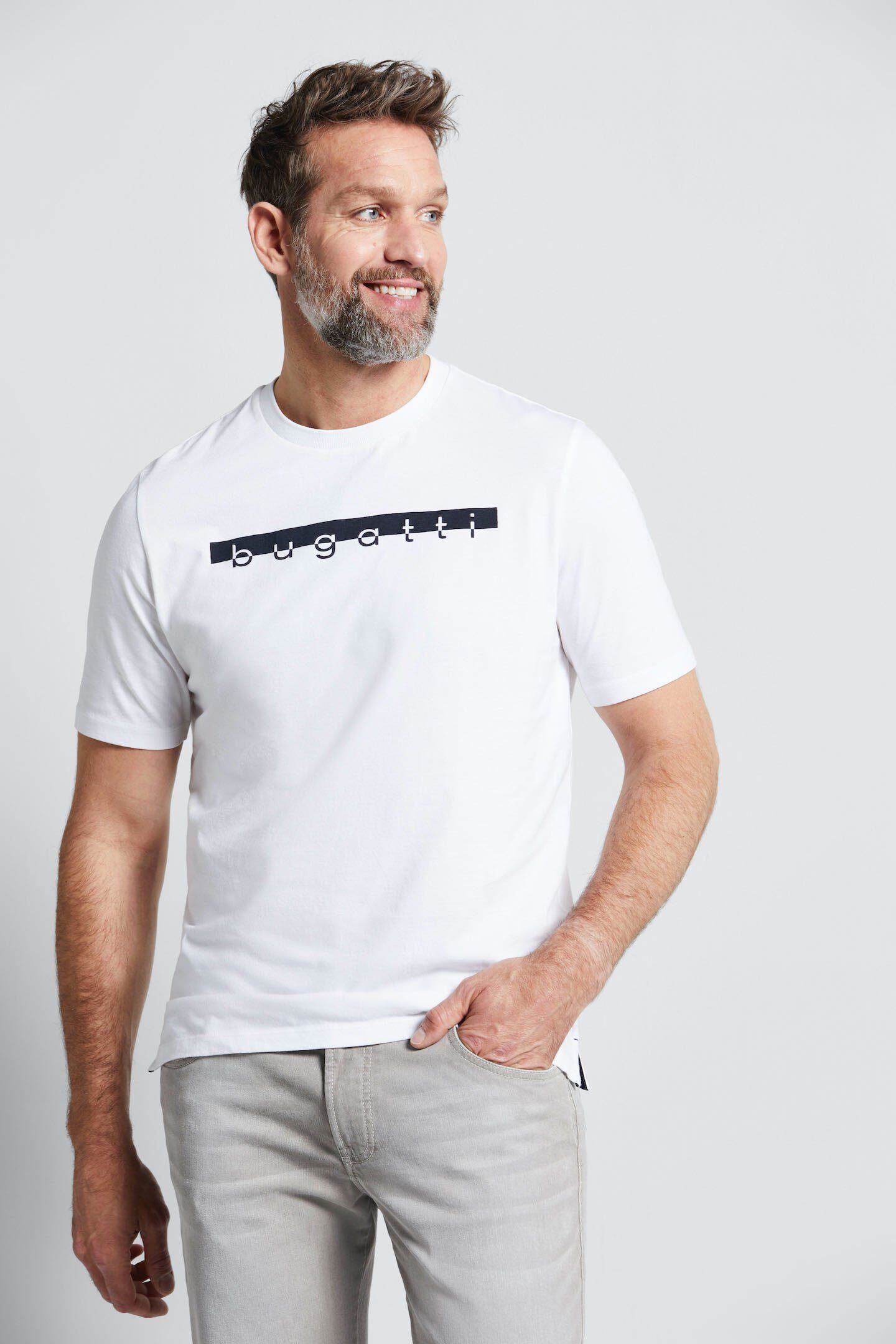 bugatti T-Shirt mit großem Logo-Print weiß