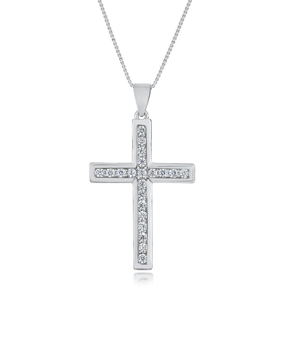 DANIEL CLIFFORD Kreuzkette 'Camille' Damen Halskette Silber 925 mit Anhänger Kreuz (inkl. Verpackung), 45cm Silberkette und Kreuz-Anhänger mit Zirkonia-Kristallen