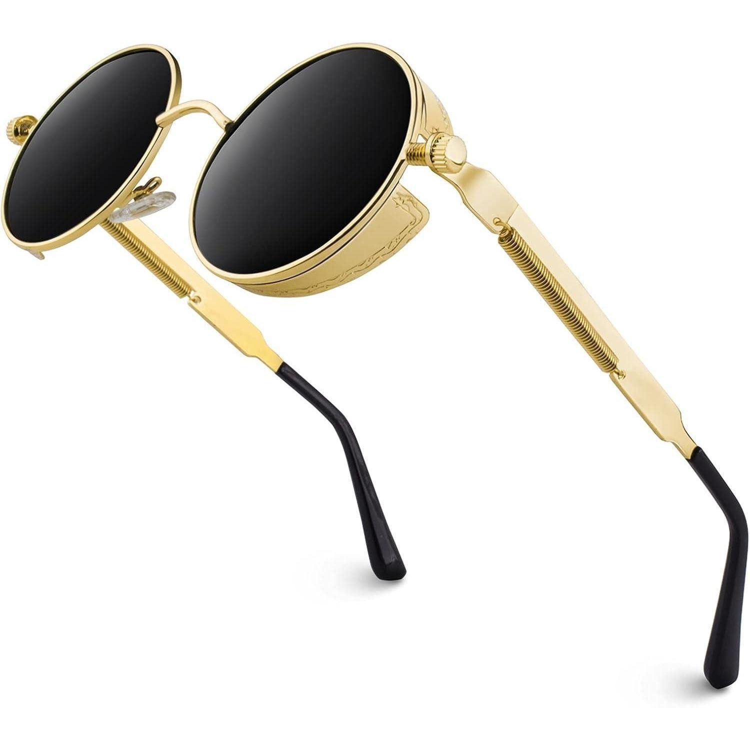 LuxusKollektion Retrosonnenbrille Sonnenbrille Polarisierte Retro Rund Steampunk UV400 1.1 Gold Grau