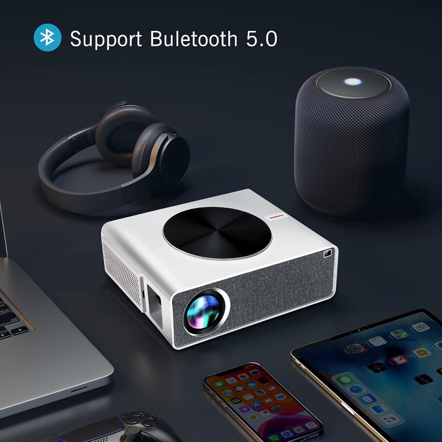 Full Bluetooth Projektor Beamer px, 1080P VGKE Touchscreen-Tasten) Beamer, (1920 HD WiFi mit x 1080
