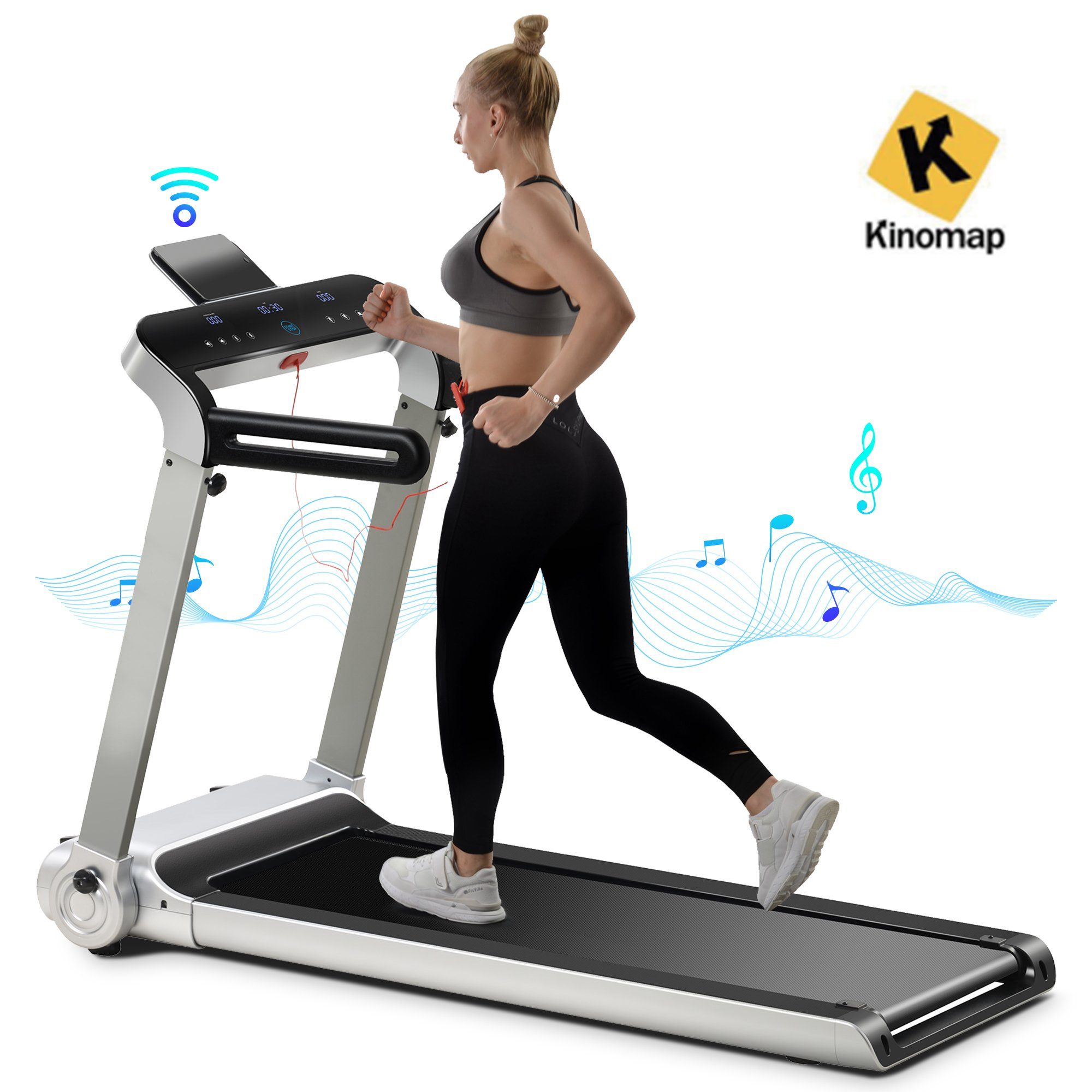 Laufband elektrisch Treadmill Neigungswinkel 18 km/h Kinomap Bluetooth Display 