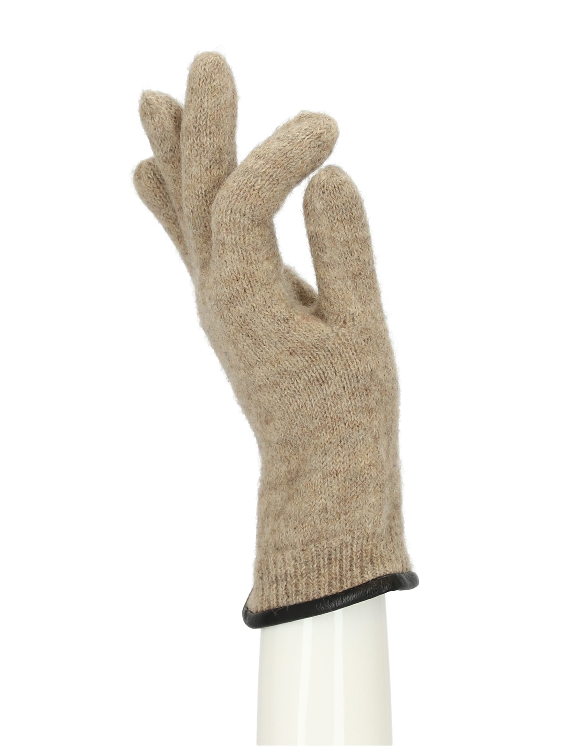 halsüberkopf Accessoires Strickhandschuhe Strickhandschuh Handschuh aus gewalkter Wolle mit Lederkante beige