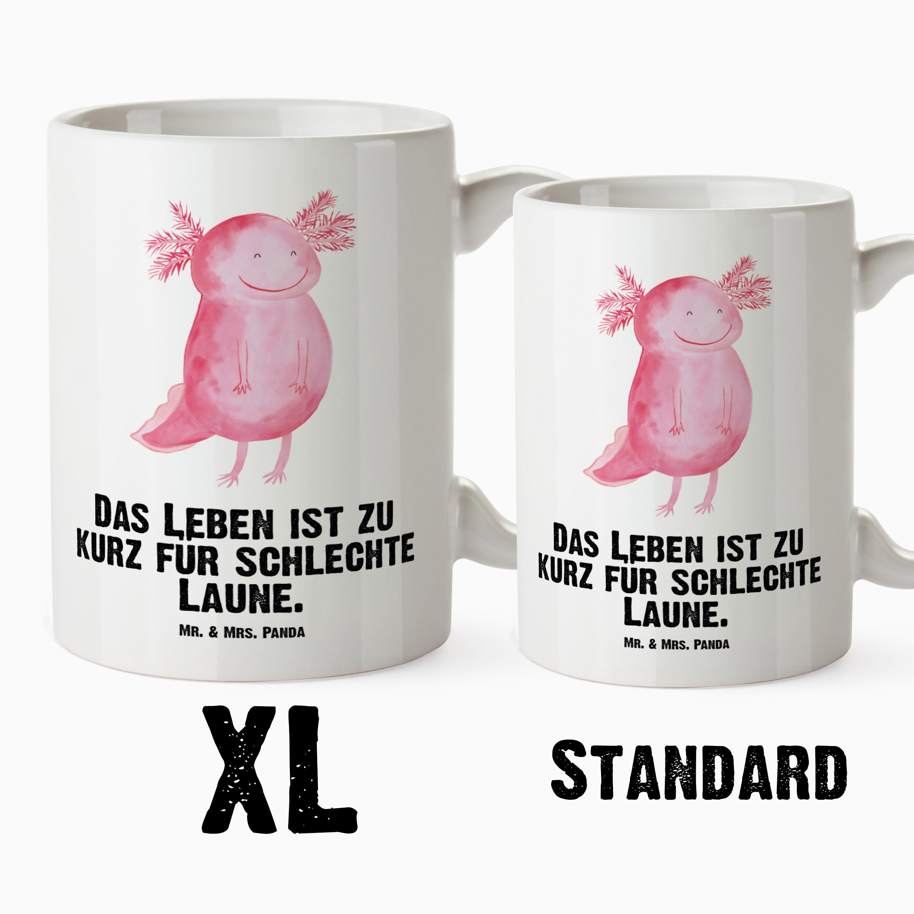 Keramik XL Kaffeetasse, Lurch, - Grosse Mrs. Jumbo, & Panda Tasse Geschenk, Weiß - glücklich Mr. Axolotl Tasse