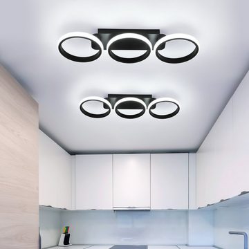 LETGOSPT LED Deckenleuchte Schwarz Deckenlampe Modern 3 Flammig in Ringoptik, Dimmbar Küchenlampe, LED fest integriert, Warmweiß, ‎Kaltweiß, Neutralweiße, 53cm x 17cm x 7cm, für Schlafzimmer, Esszimmer, Flur, Arbeitszimmer