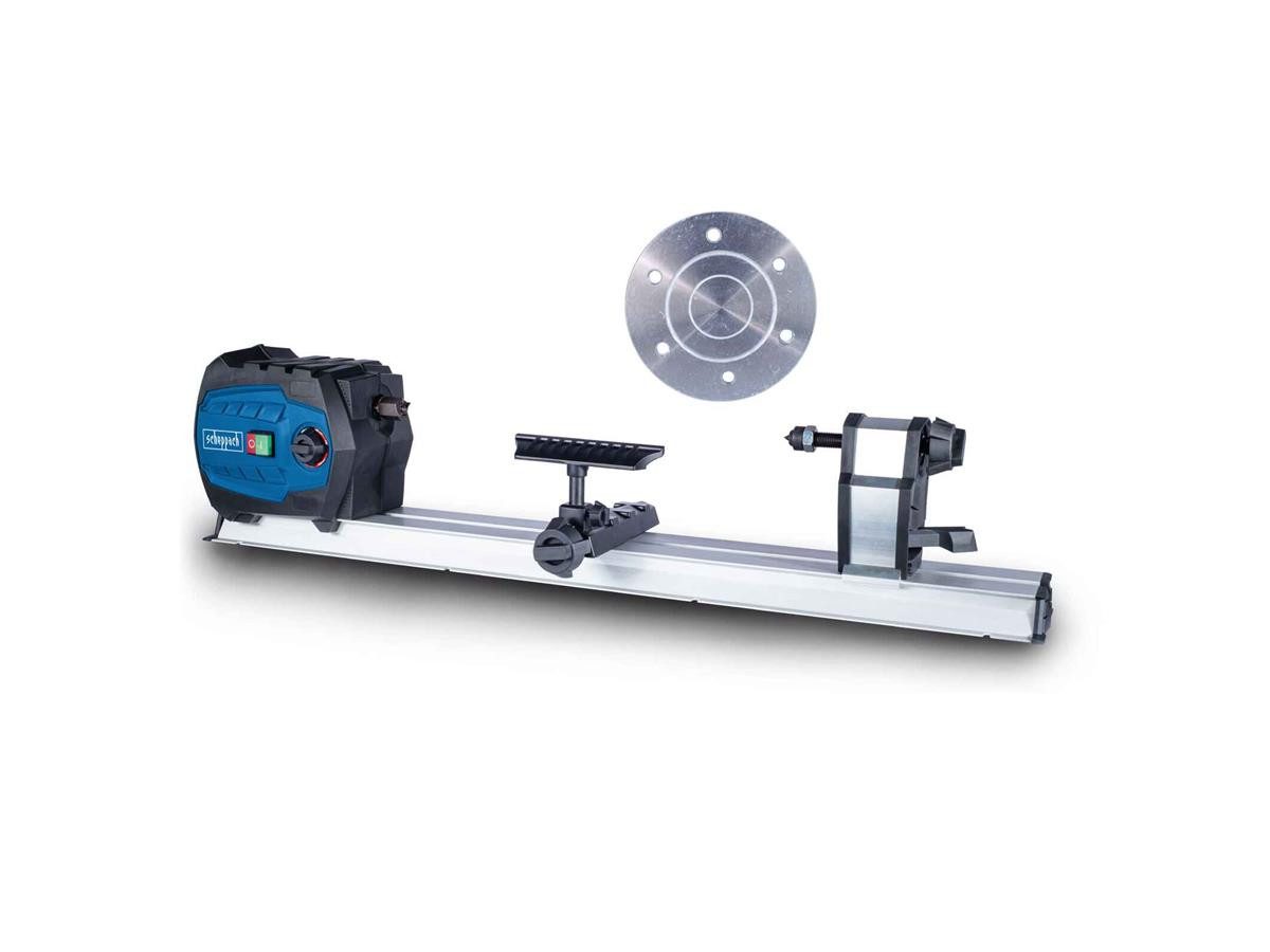 Scheppach Drechselbank DM600 VARIO, (Set, 5-tlg), Inkl. Ø 80 mm Planscheibe u. Werkzeugauflage (justierb. Auflagefläche)