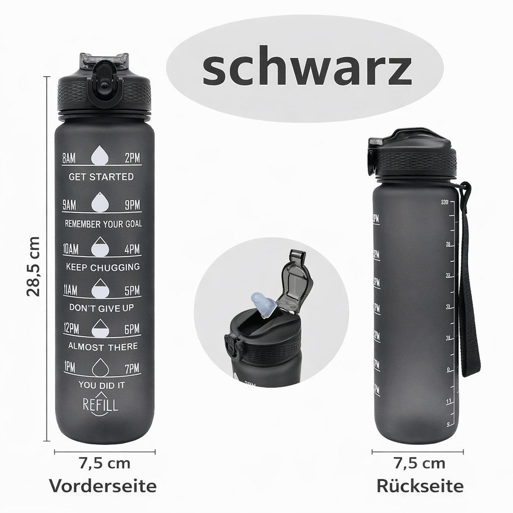 Botells Trinkflasche Sport Trinkflasche, Motivation, Wasserflasche + Strohhalm & Shakerball, Trinke während deiner Aktivität, leicht, auslaufsicher, motivierend