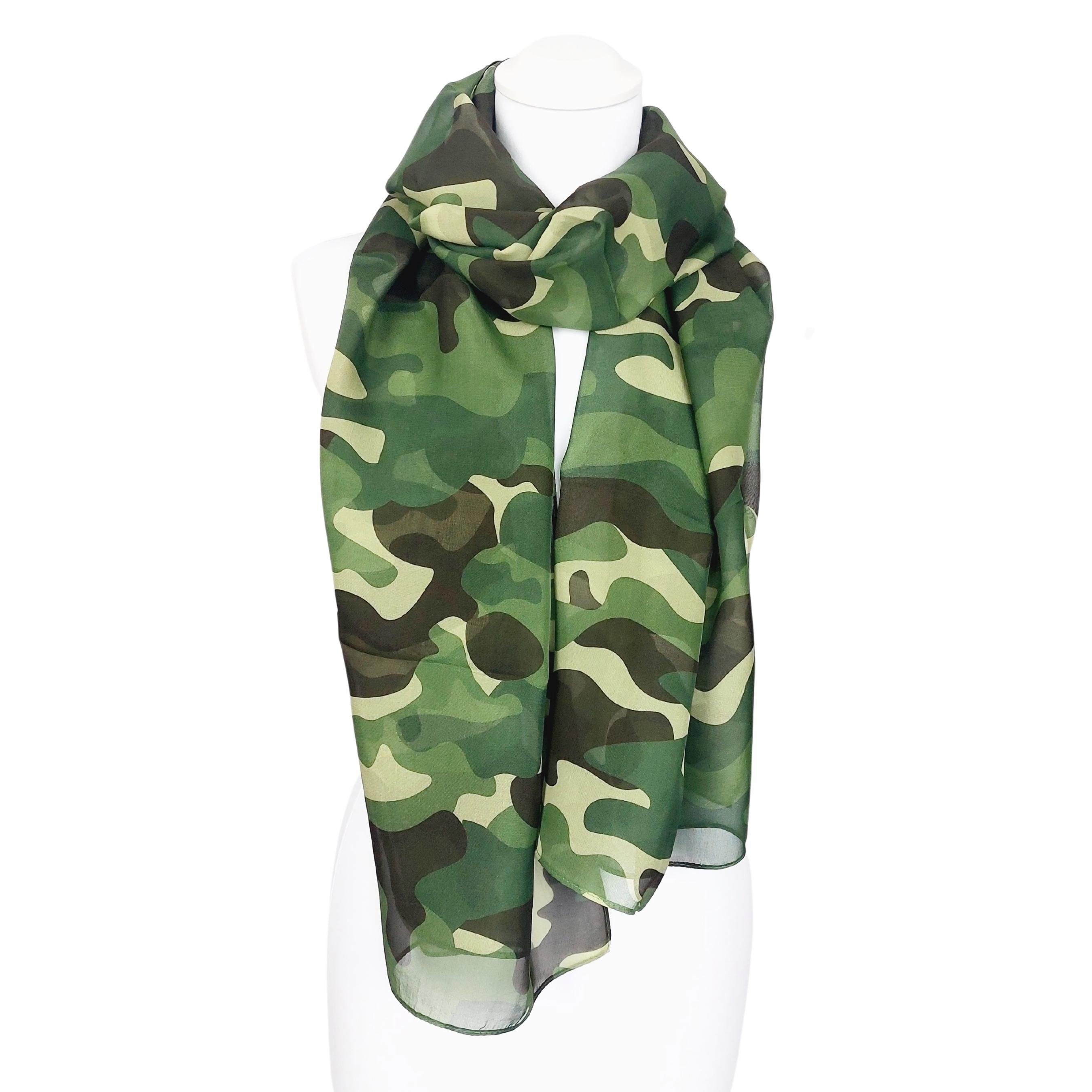 TINITEX Seidenschal Seidenschal Camouflage Schal grün Halstuch