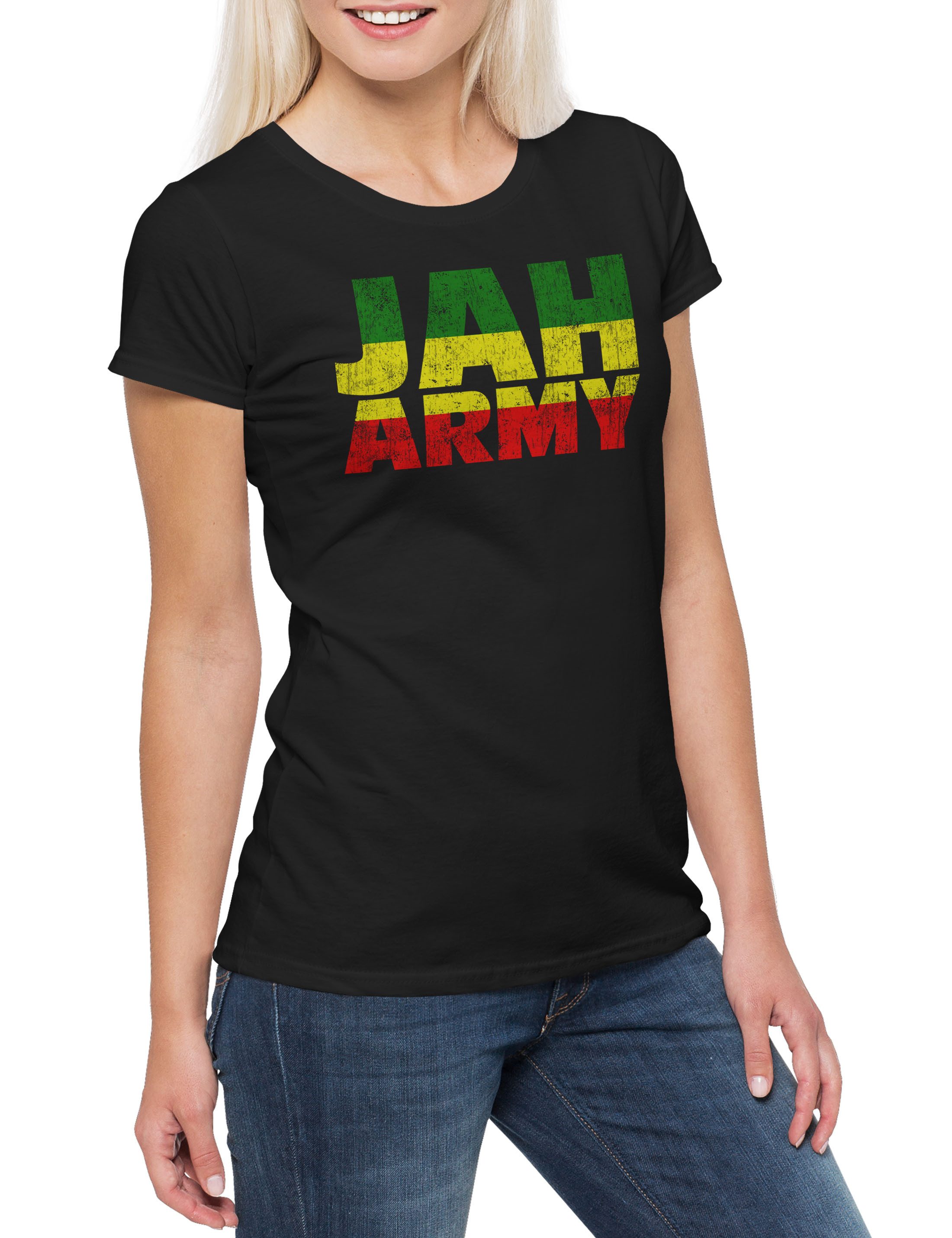 Print-Shirt Jah Army Damen T-Shirt Babylon Musik Babylon Zion Jamaika Wailers