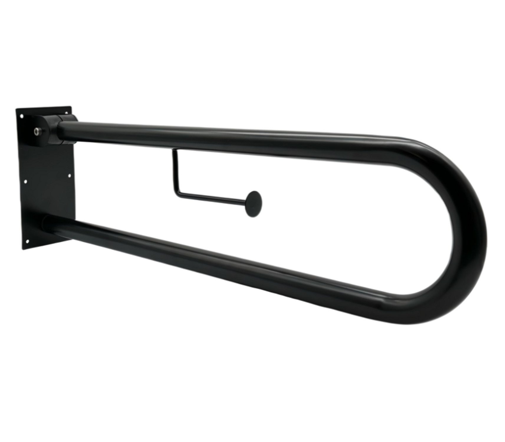 Haltegriff Stützklappgriff WC mit Toilettenpapierhalter in Schwarz 150KG max.