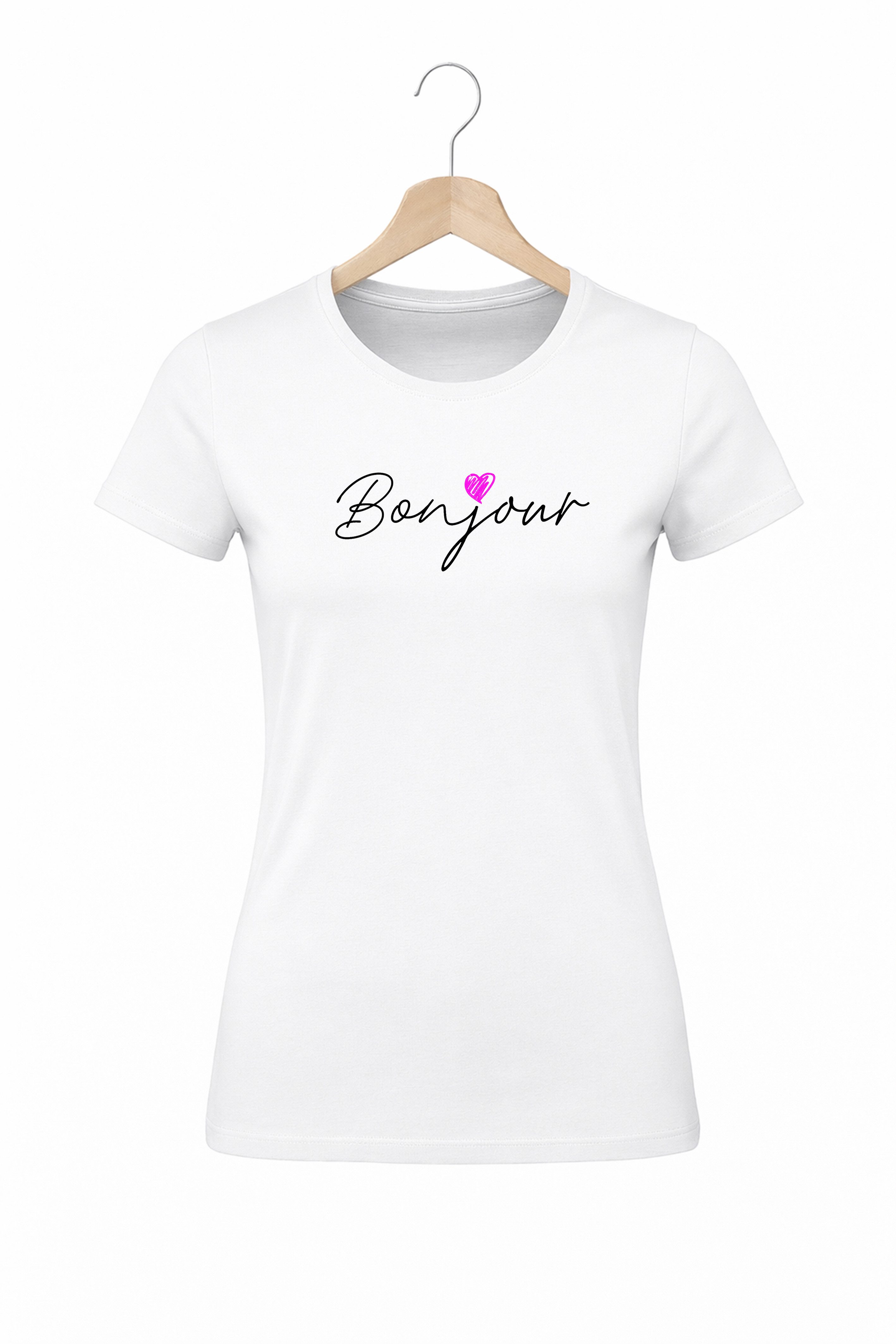 Banco T-Shirt Bonjour Print Shirt Rundhals Sommershirt Kurzarm Damen Baumwollshirt Bonjour Print Rundhals Kurzarm Casual Fit soft neu
