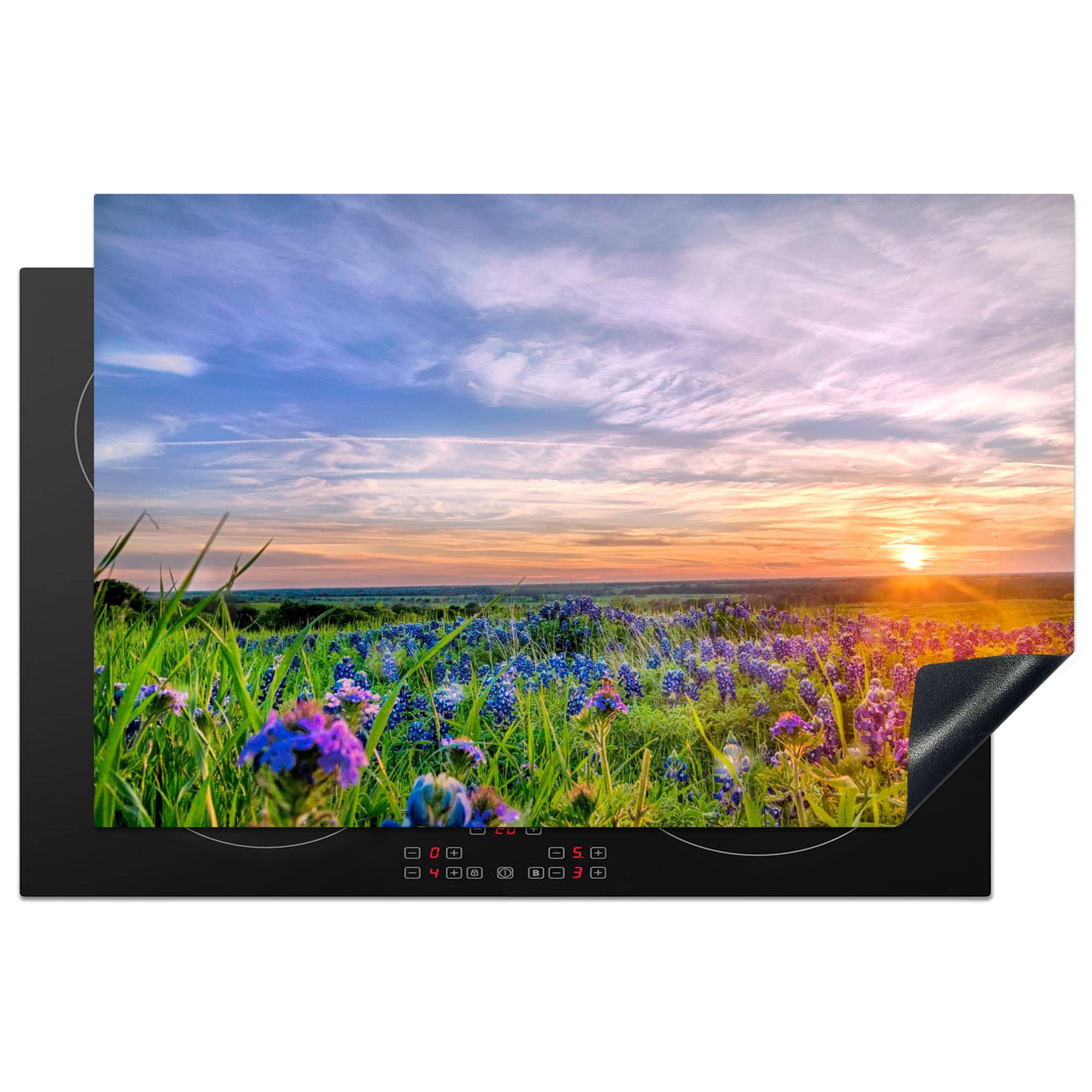 MuchoWow Herdblende-/Abdeckplatte Sonnenuntergang über der Landschaft von Texas, Vinyl, (1 tlg), 81x52 cm, Induktionskochfeld Schutz für die küche, Ceranfeldabdeckung